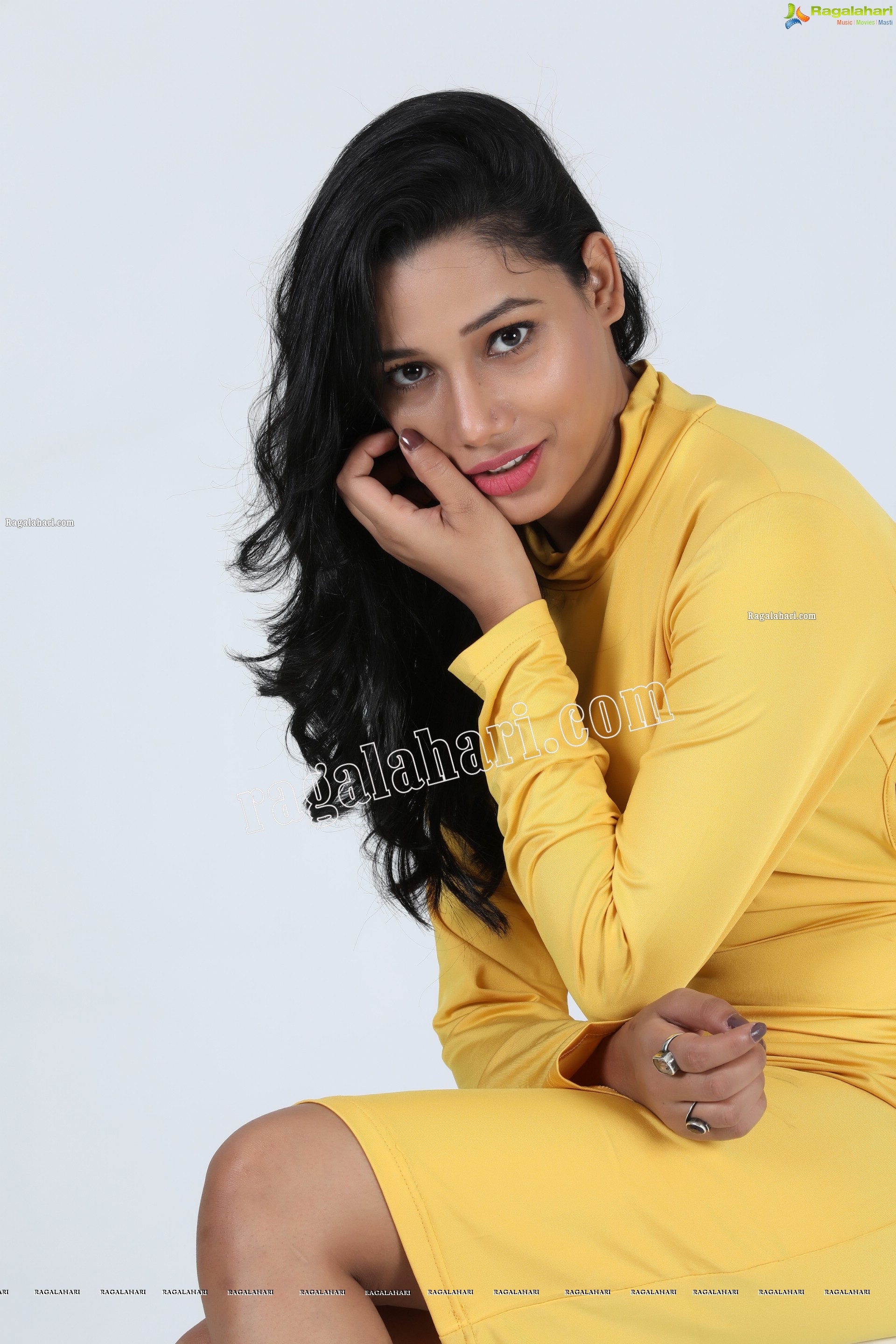 Tueeshaa in Yellow High Neck Jumper Dress Exclusive Photo Shoot