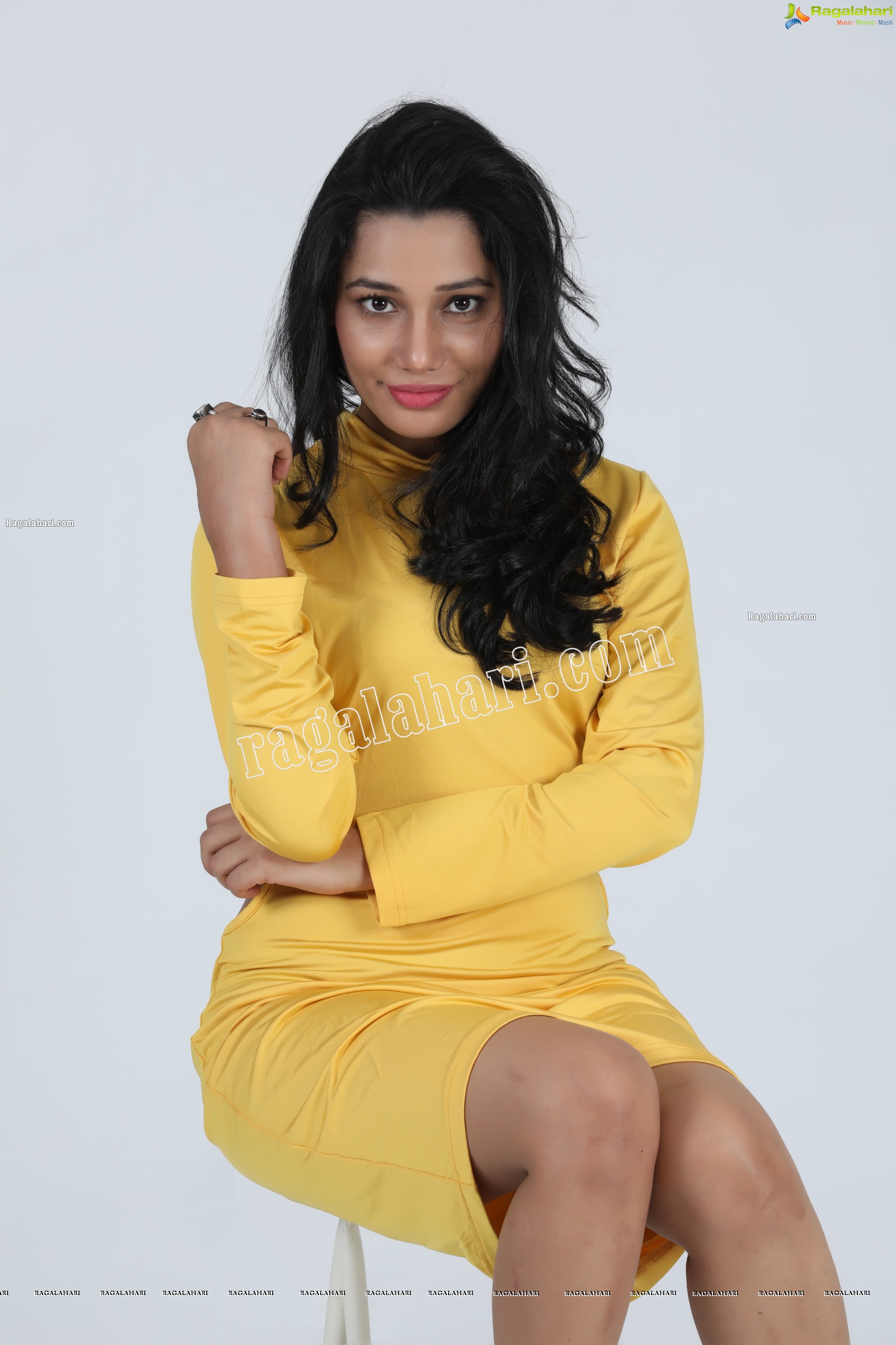 Tueeshaa in Yellow High Neck Jumper Dress Exclusive Photo Shoot