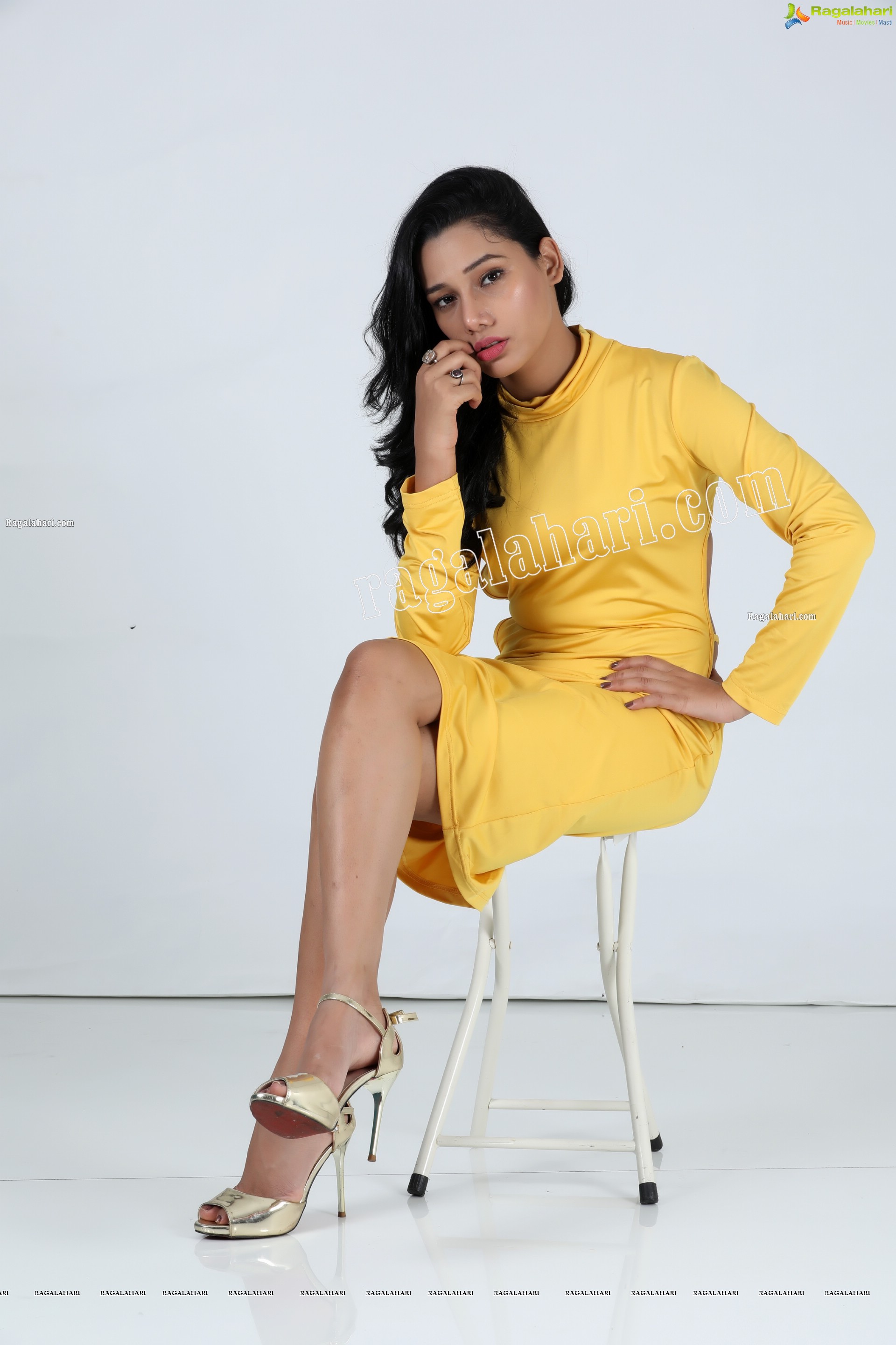 Tueeshaa in Yellow High Neck Jumper Dress Exclusive Photo Shoot