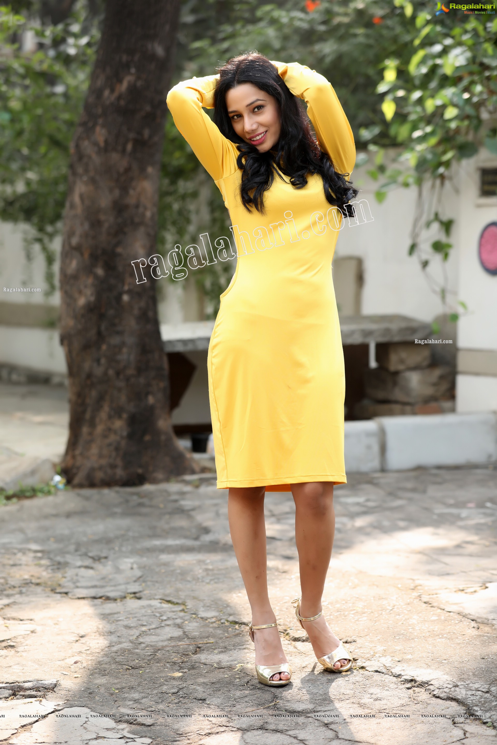 Tueeshaa in Yellow High Neck Jumper Dress Exclusive Photo Shoot