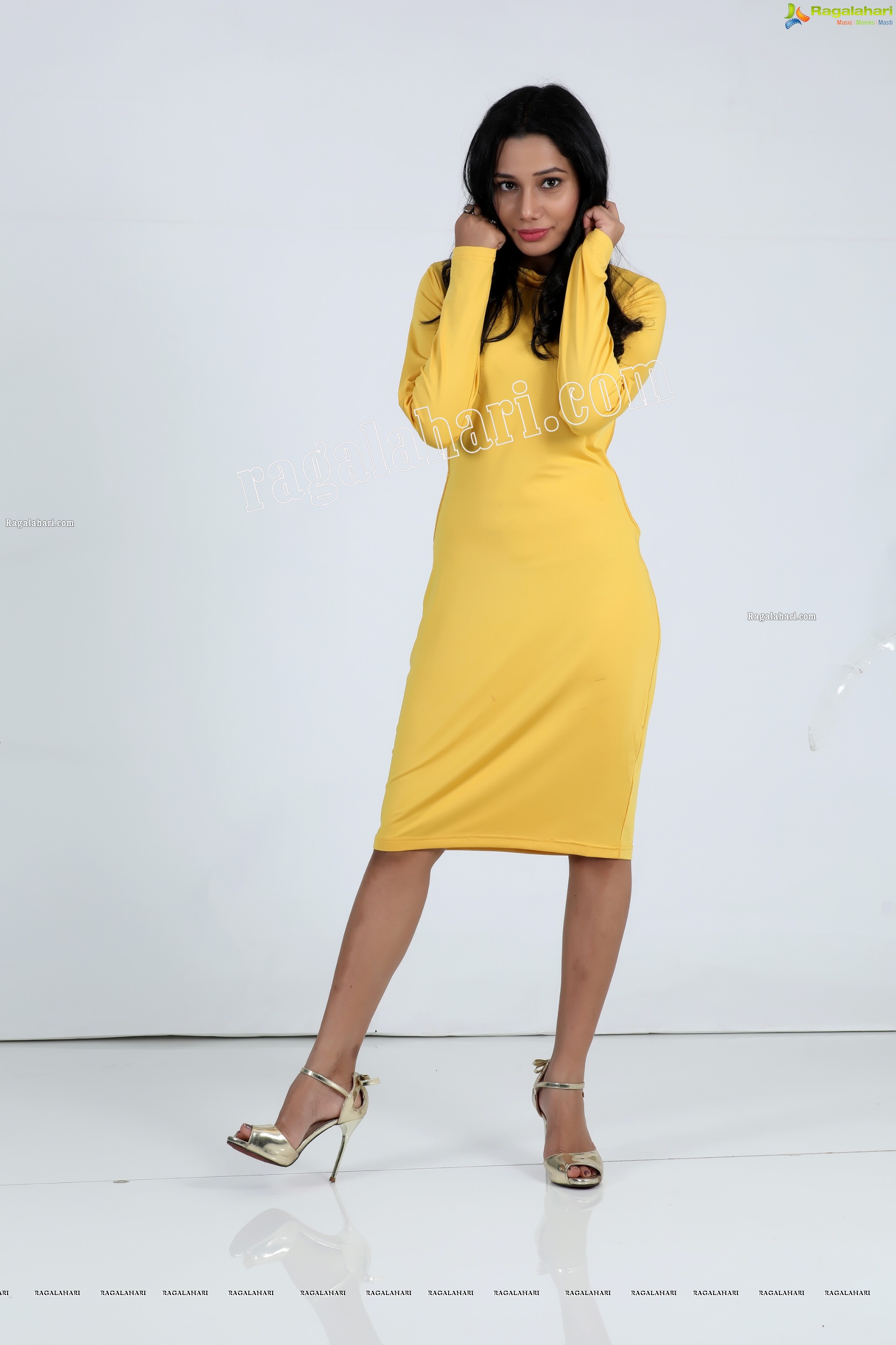Tueeshaa in Yellow High Neck Jumper Dress Exclusive Photo Shoot