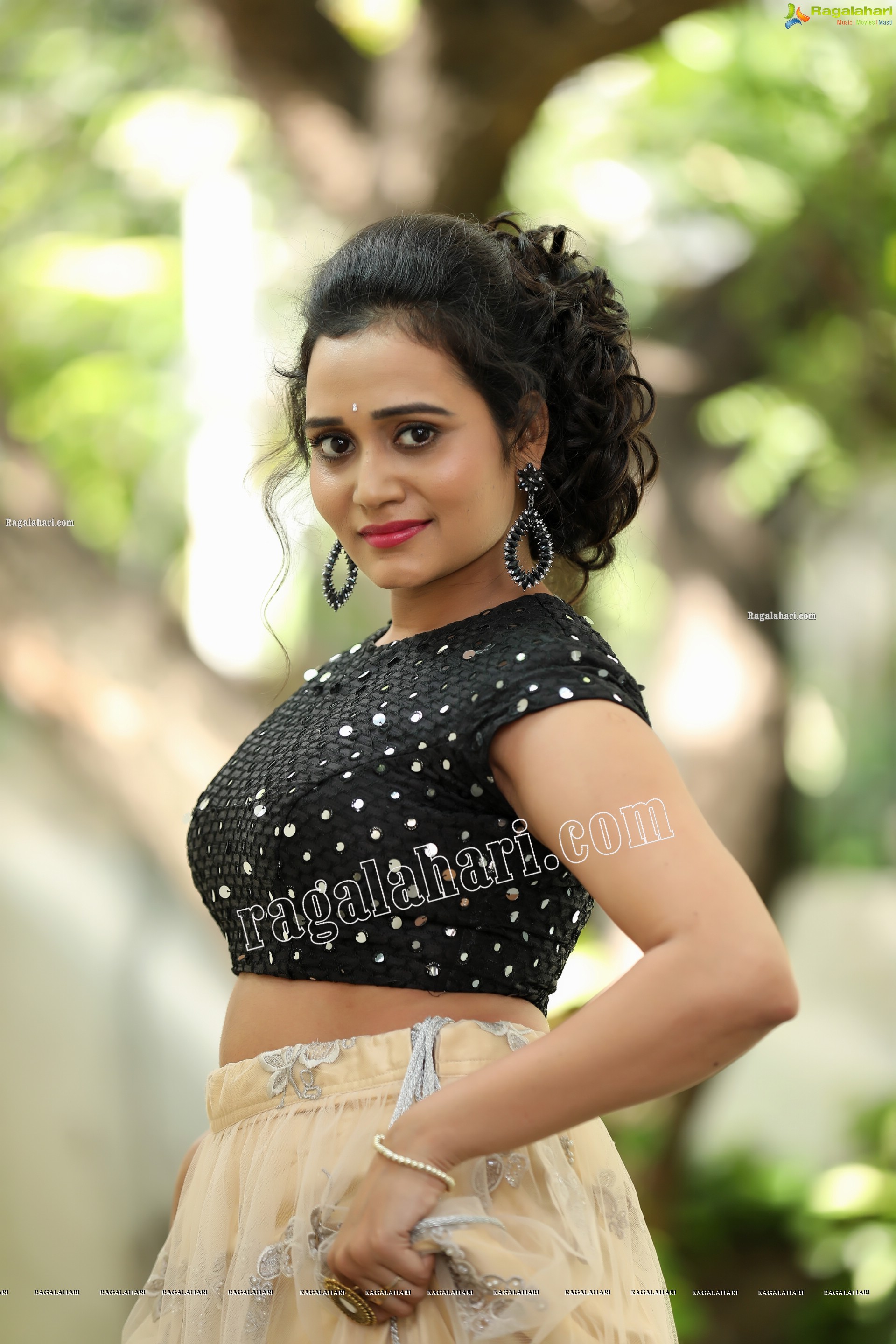 VJ Jaanu in Champagne Lehenga and Black Sequin Blouse, Exclusive Photo Shoot