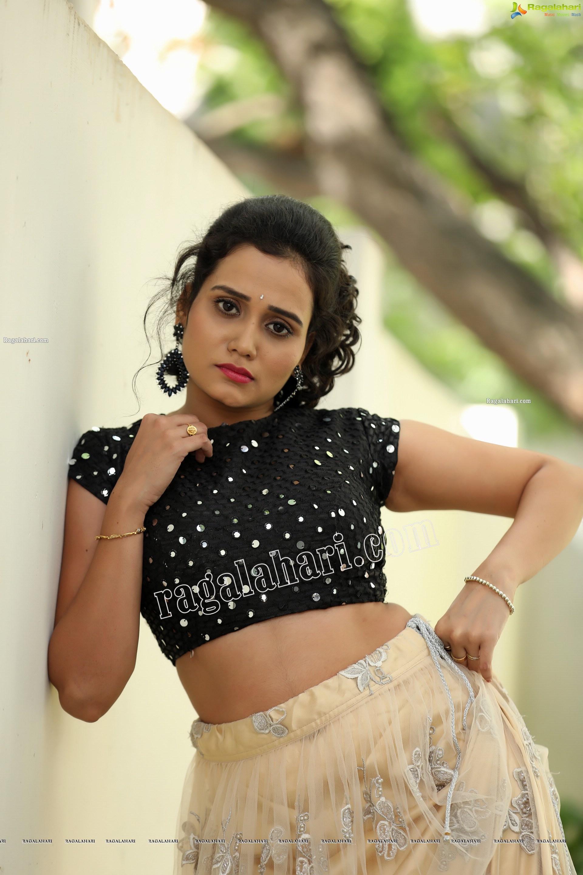 VJ Jaanu in Champagne Lehenga and Black Sequin Blouse, Exclusive Photo Shoot