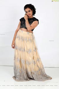 VJ Jaanu in Champagne Lehenga and Black Sequin Blouse