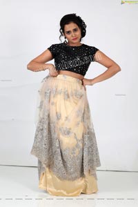 VJ Jaanu in Champagne Lehenga and Black Sequin Blouse