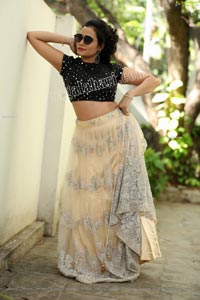 VJ Jaanu in Champagne Lehenga and Black Sequin Blouse