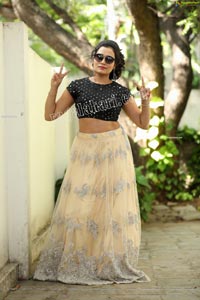 VJ Jaanu in Champagne Lehenga and Black Sequin Blouse