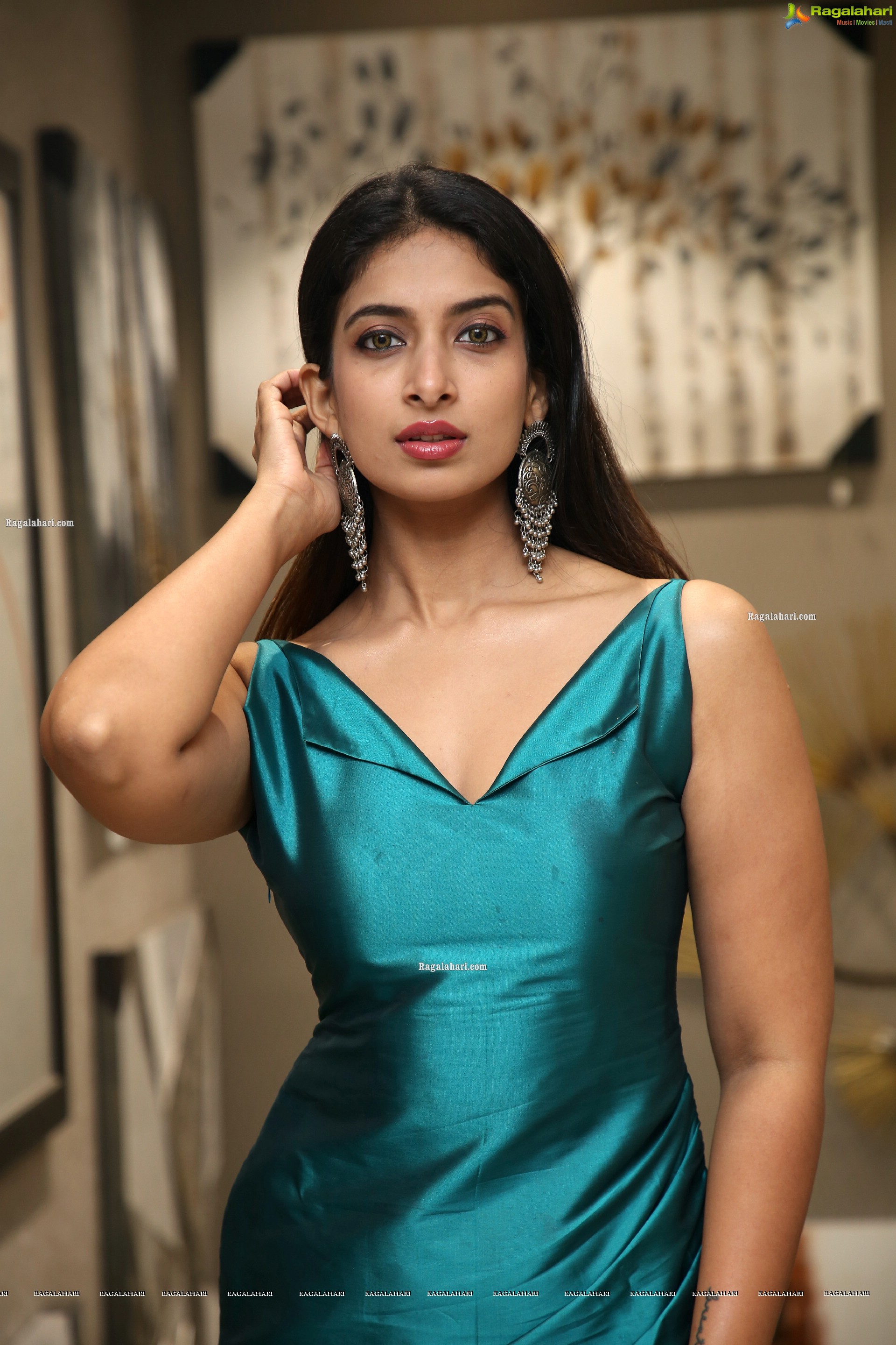 Archana Ravi in Teal Blue Side Slit Dress, HD Photo Gallery