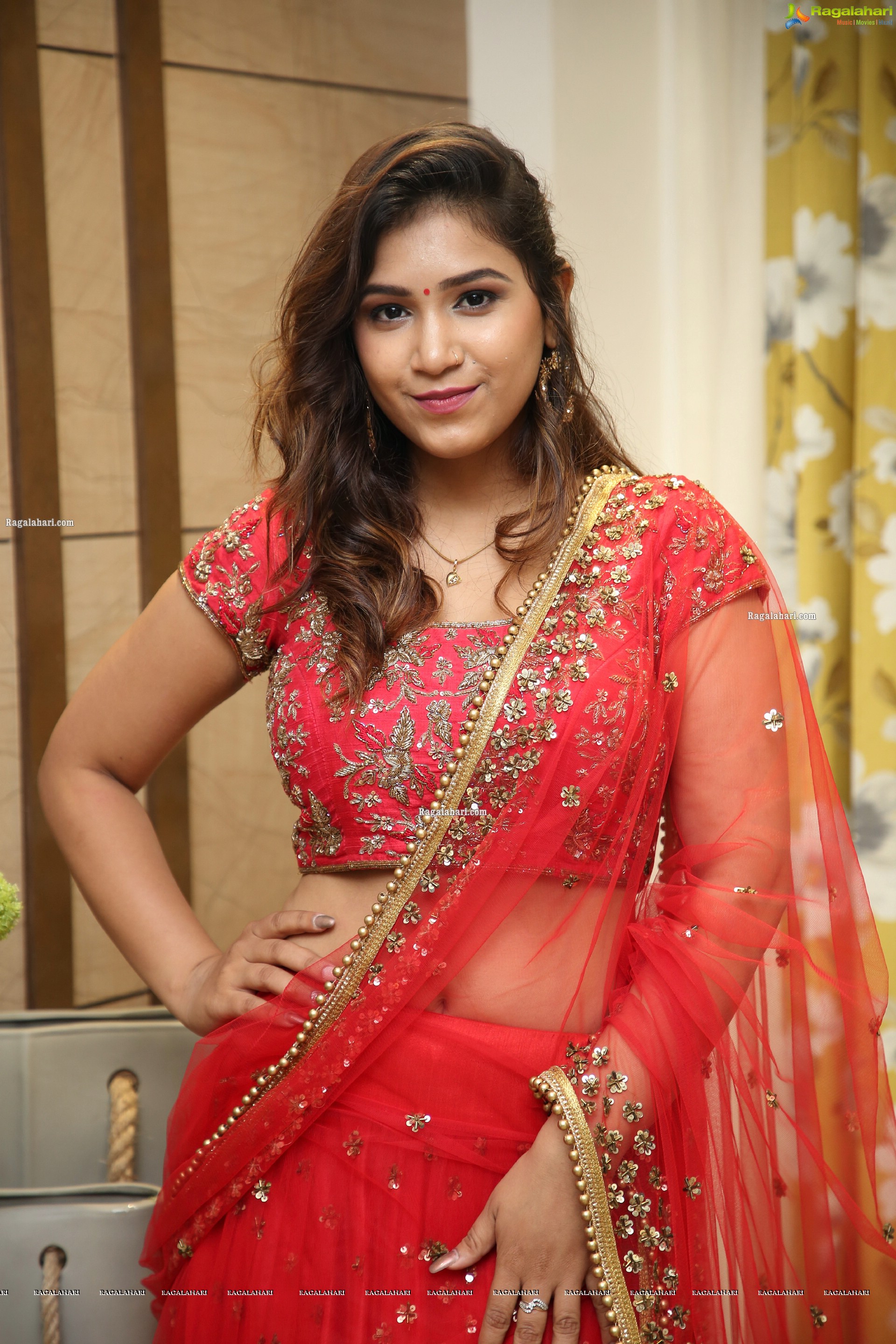 Divya Pandey in Red Embellished Lehenga Choli, HD Photo Gallery