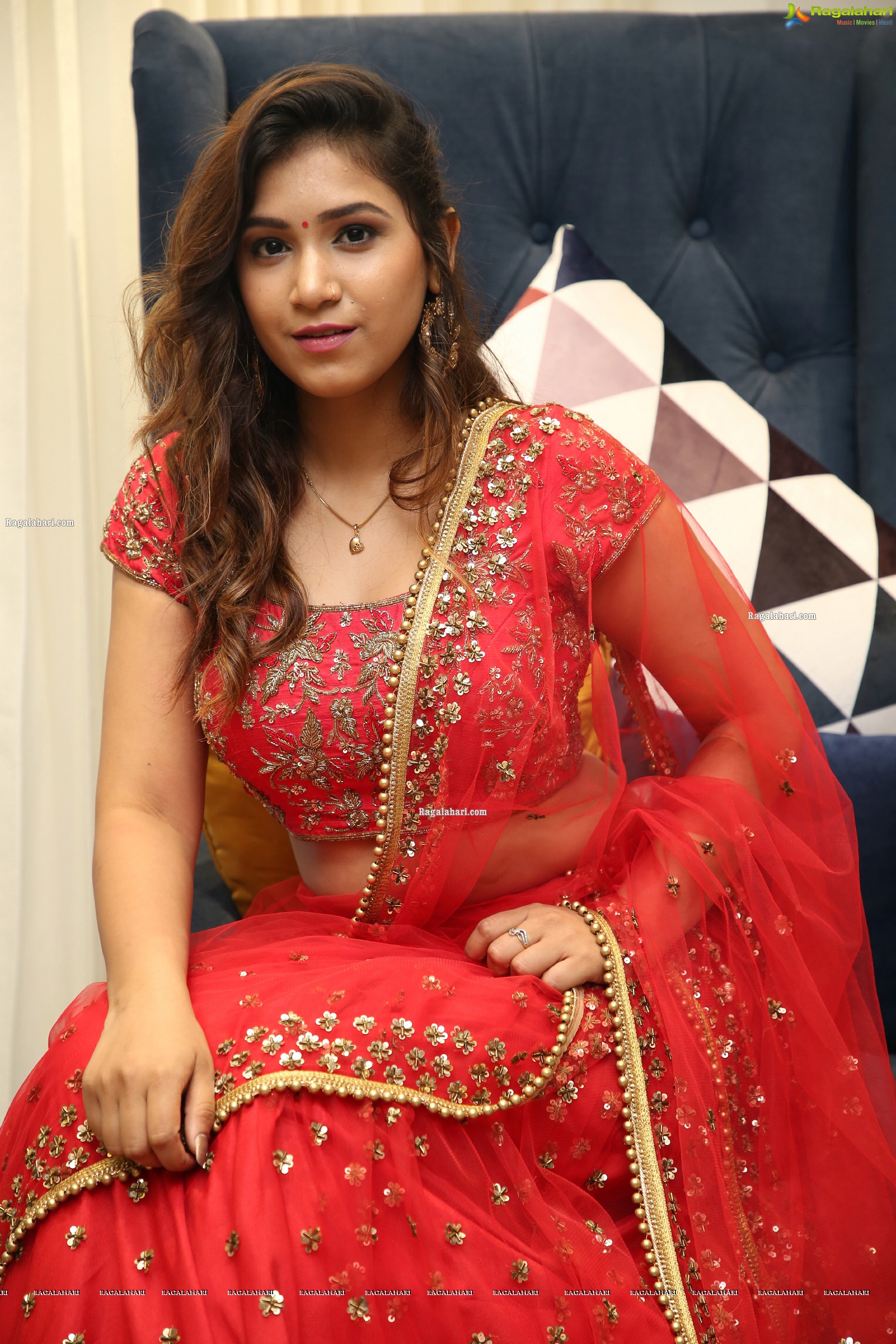 Divya Pandey in Red Embellished Lehenga Choli, HD Photo Gallery