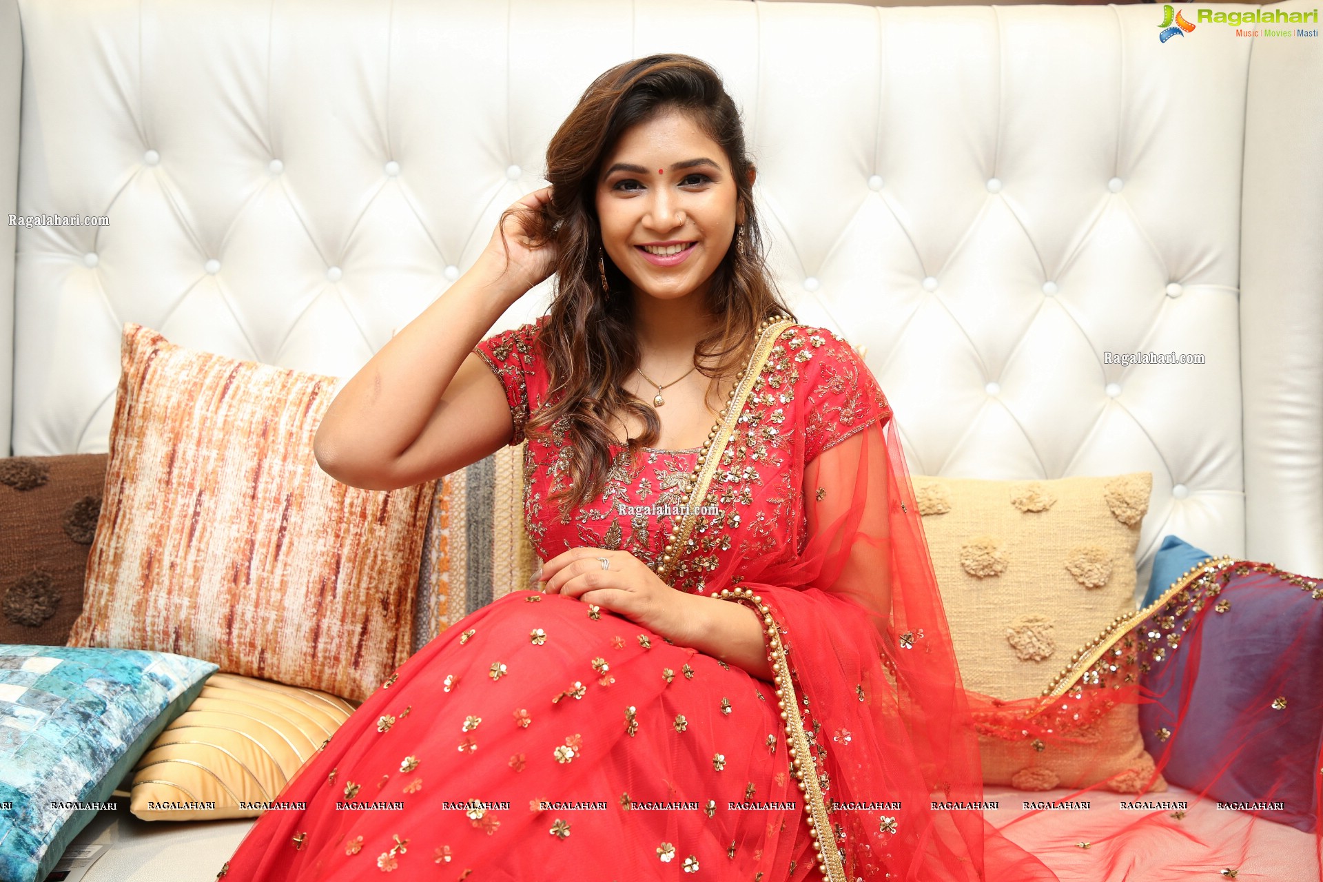 Divya Pandey in Red Embellished Lehenga Choli, HD Photo Gallery