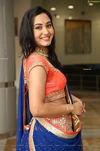 Vennela Amiga Stills in Blue and Orange Designer Lehenga