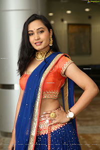 Vennela Amiga Stills in Blue and Orange Designer Lehenga