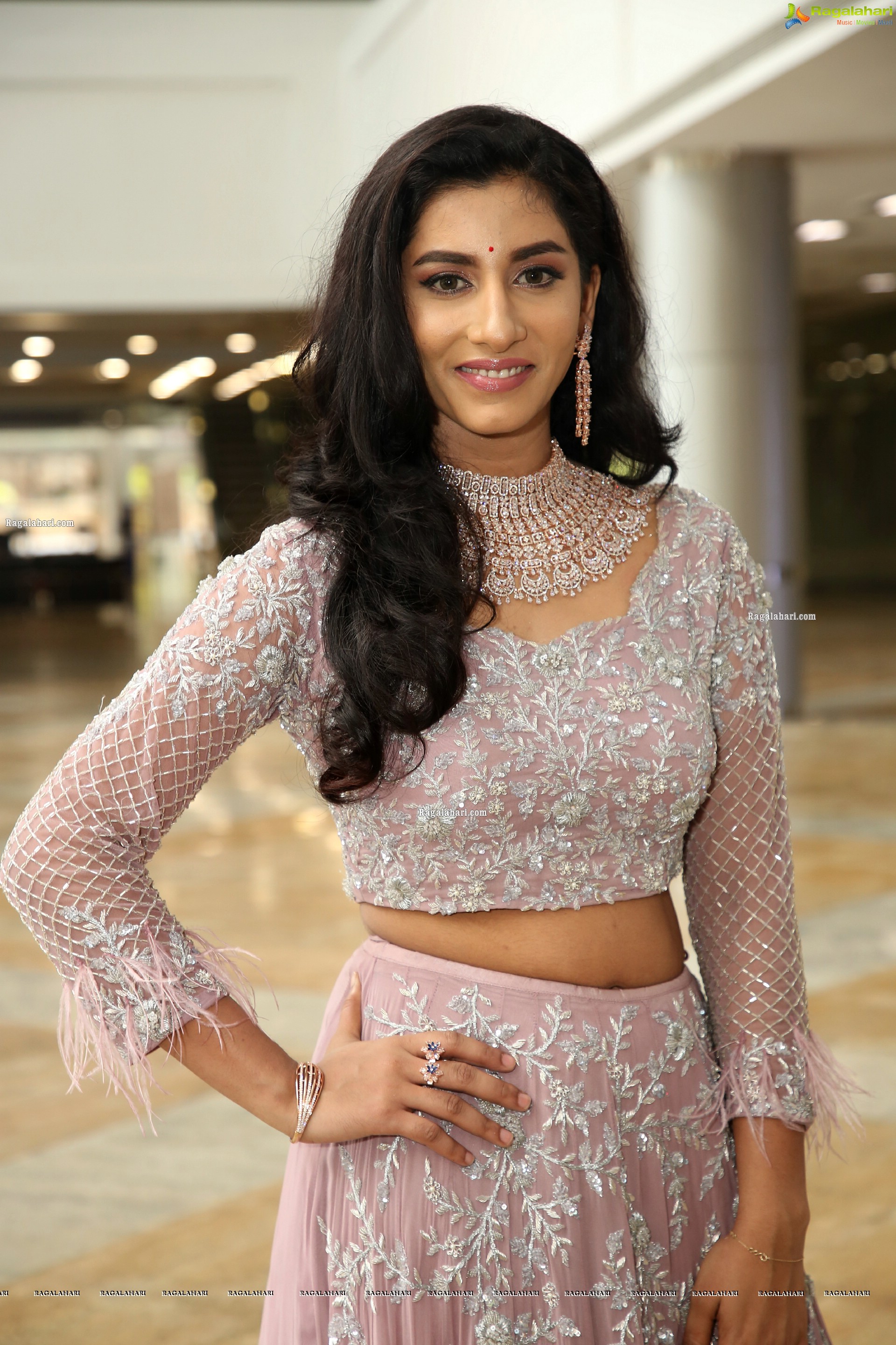 Vishnupriya Bhimeneni Stills in Pastel Pink Lehenga Choli, HD Gallery