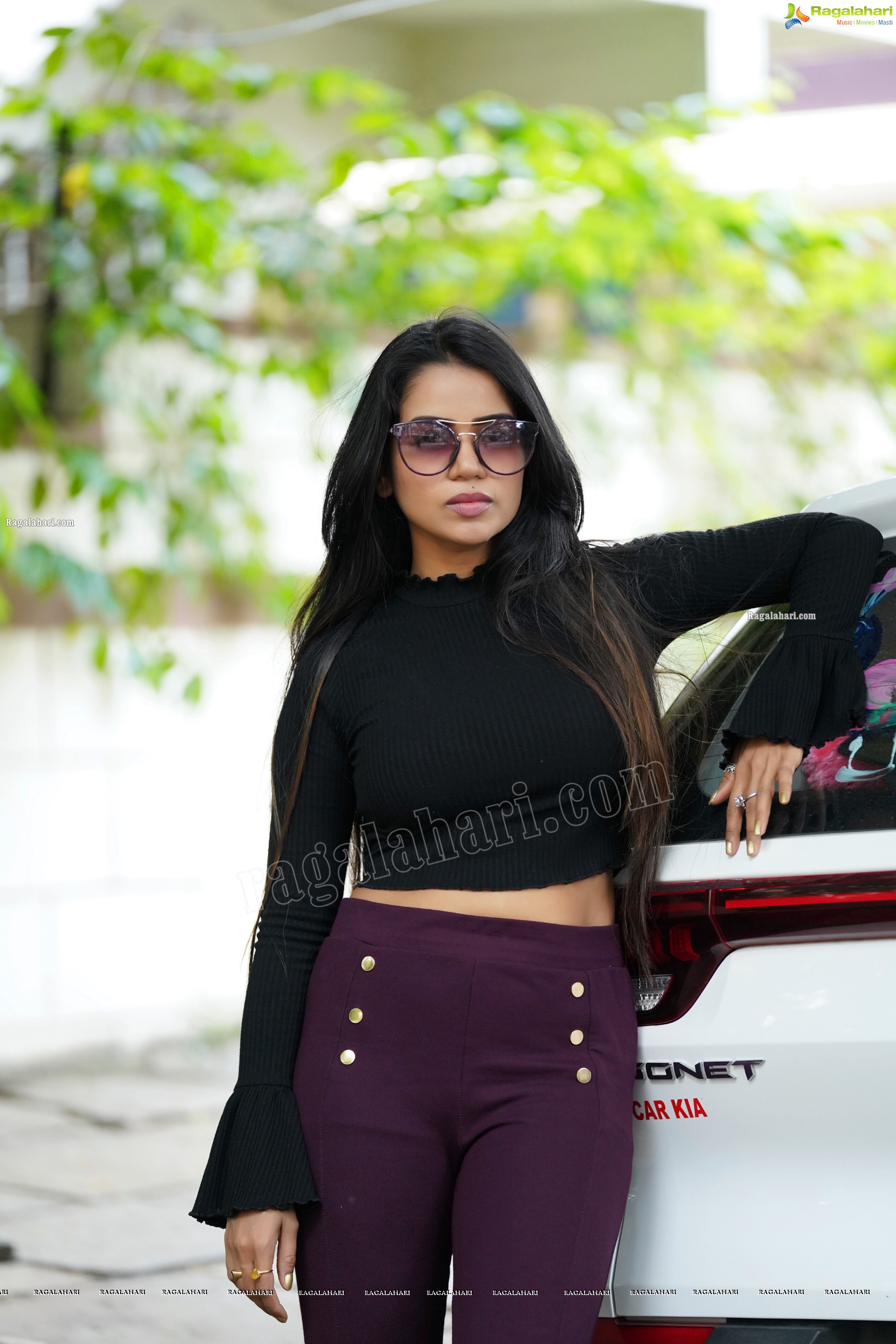 Bhavya Sri in Black Ribbed-Knit Crop Top and Treggings, Exclusive Photoshoot