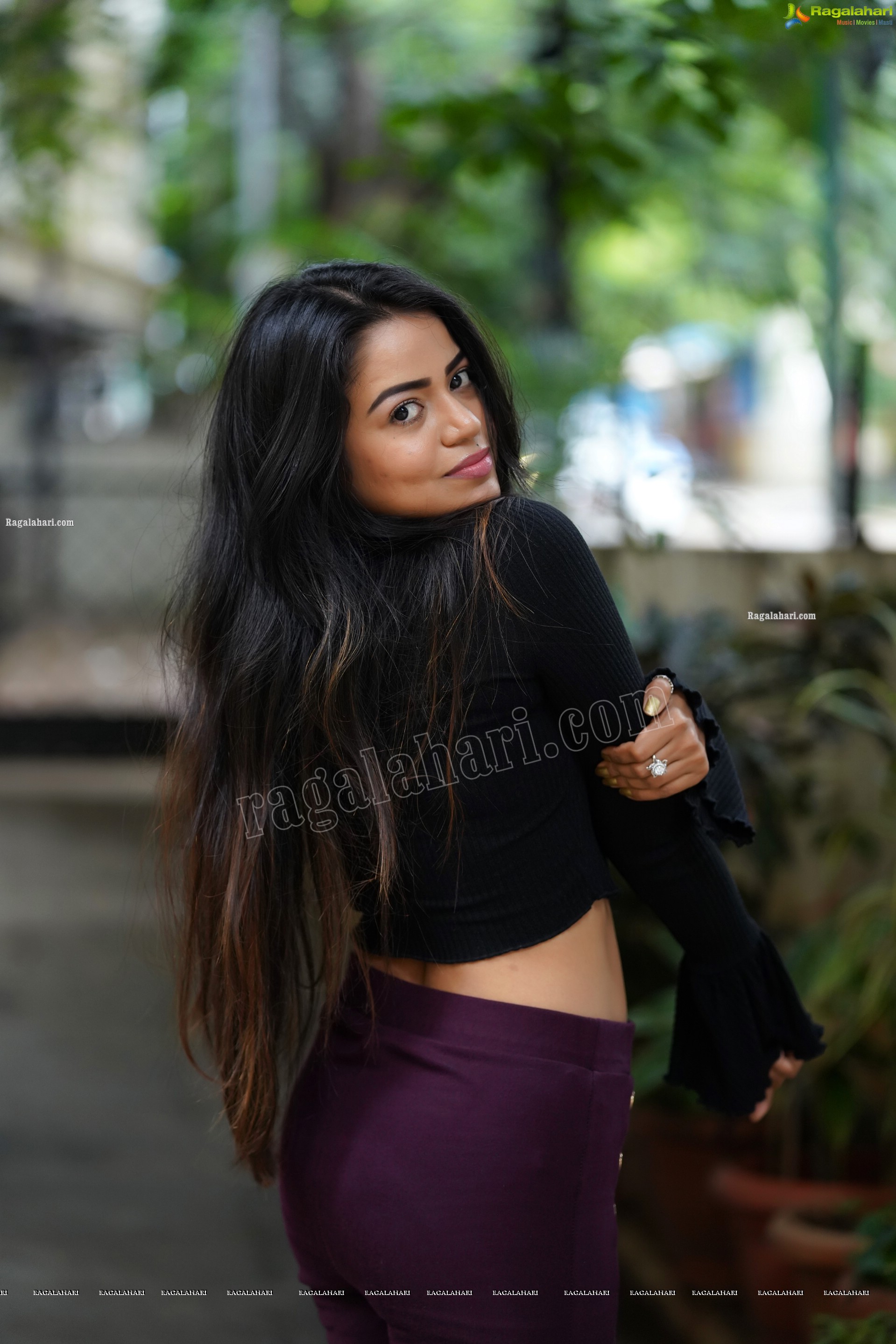 Bhavya Sri in Black Ribbed-Knit Crop Top and Treggings, Exclusive Photoshoot