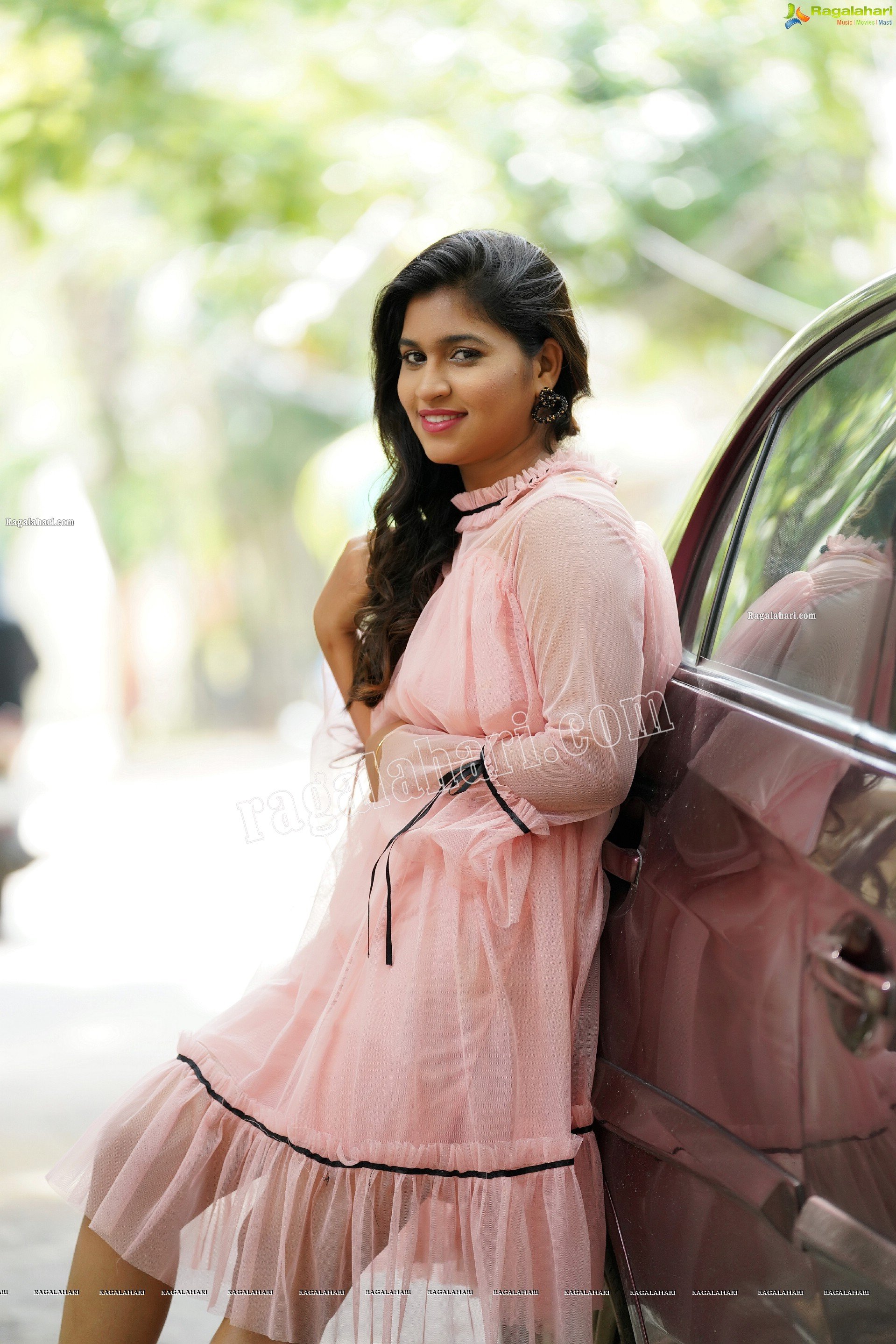 Honey Royal in Baby Pink Mini Frill Dress, Exclusive Photoshoot