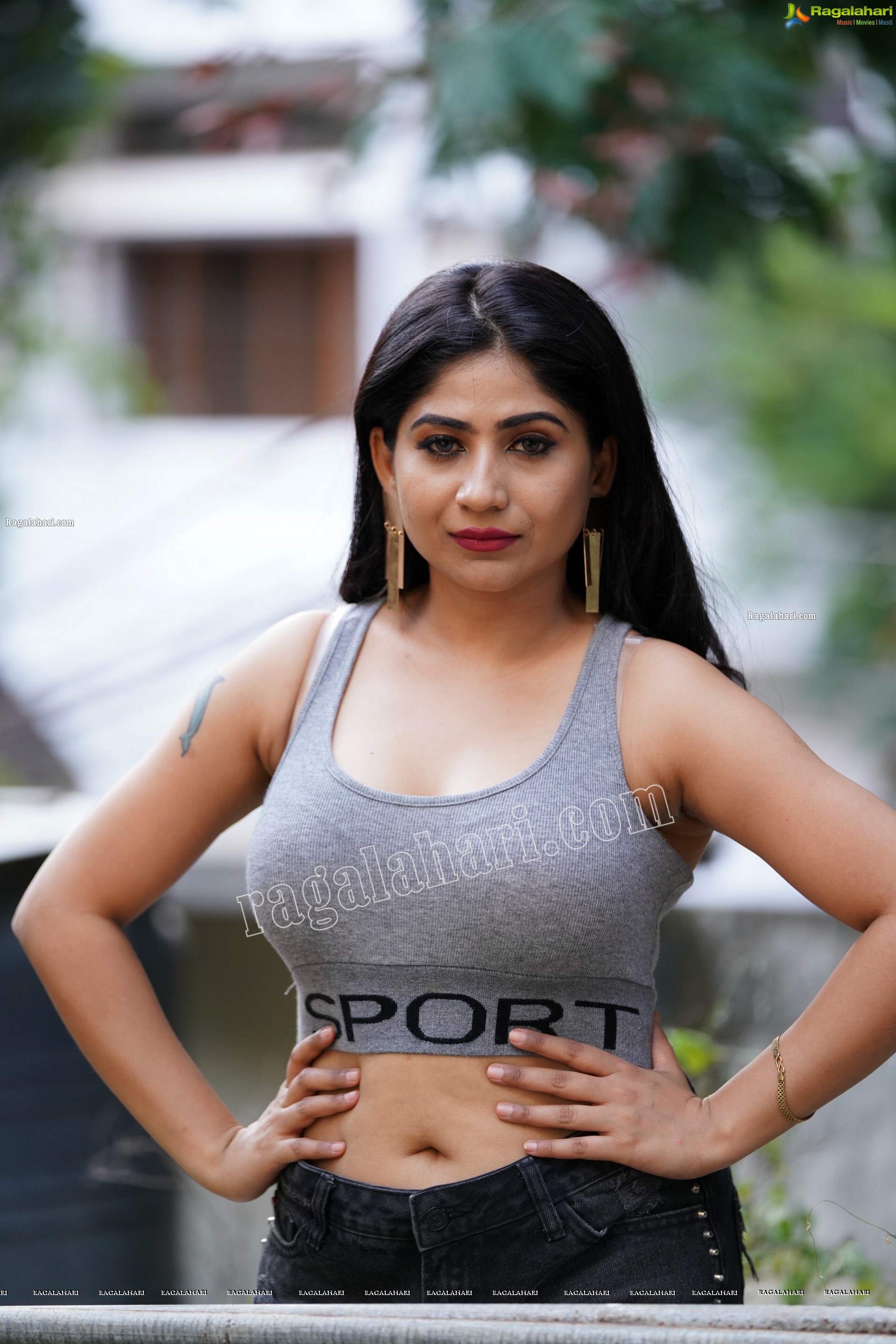 Madhulagna Das in Gray Crop Top and Black Denim Shorts, Exclusive Photoshoot