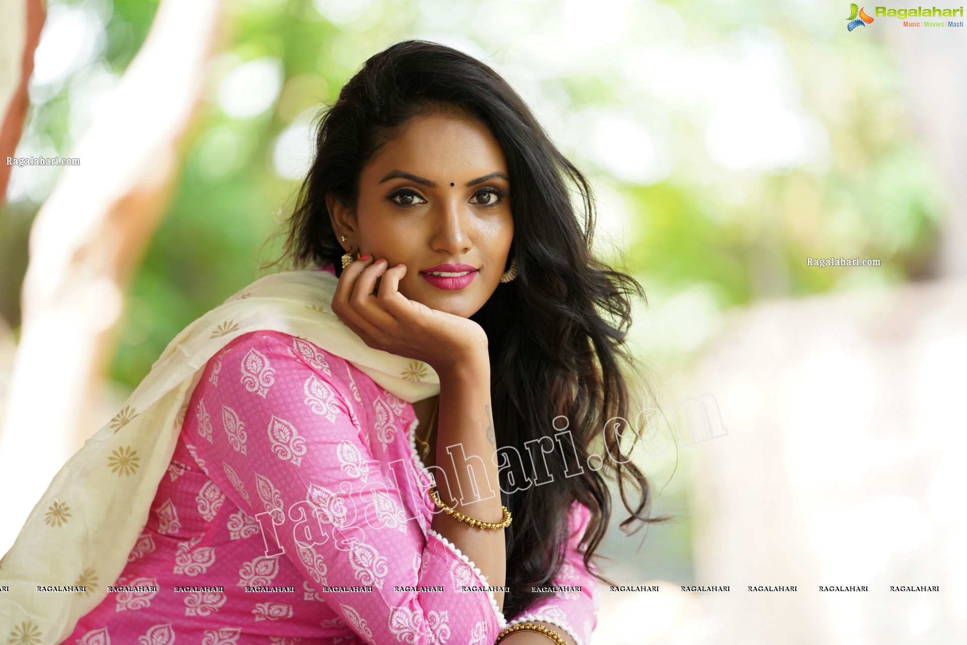 Sujana Bathula in Light Pink and White Churidar, Exclusive Photo Shoot