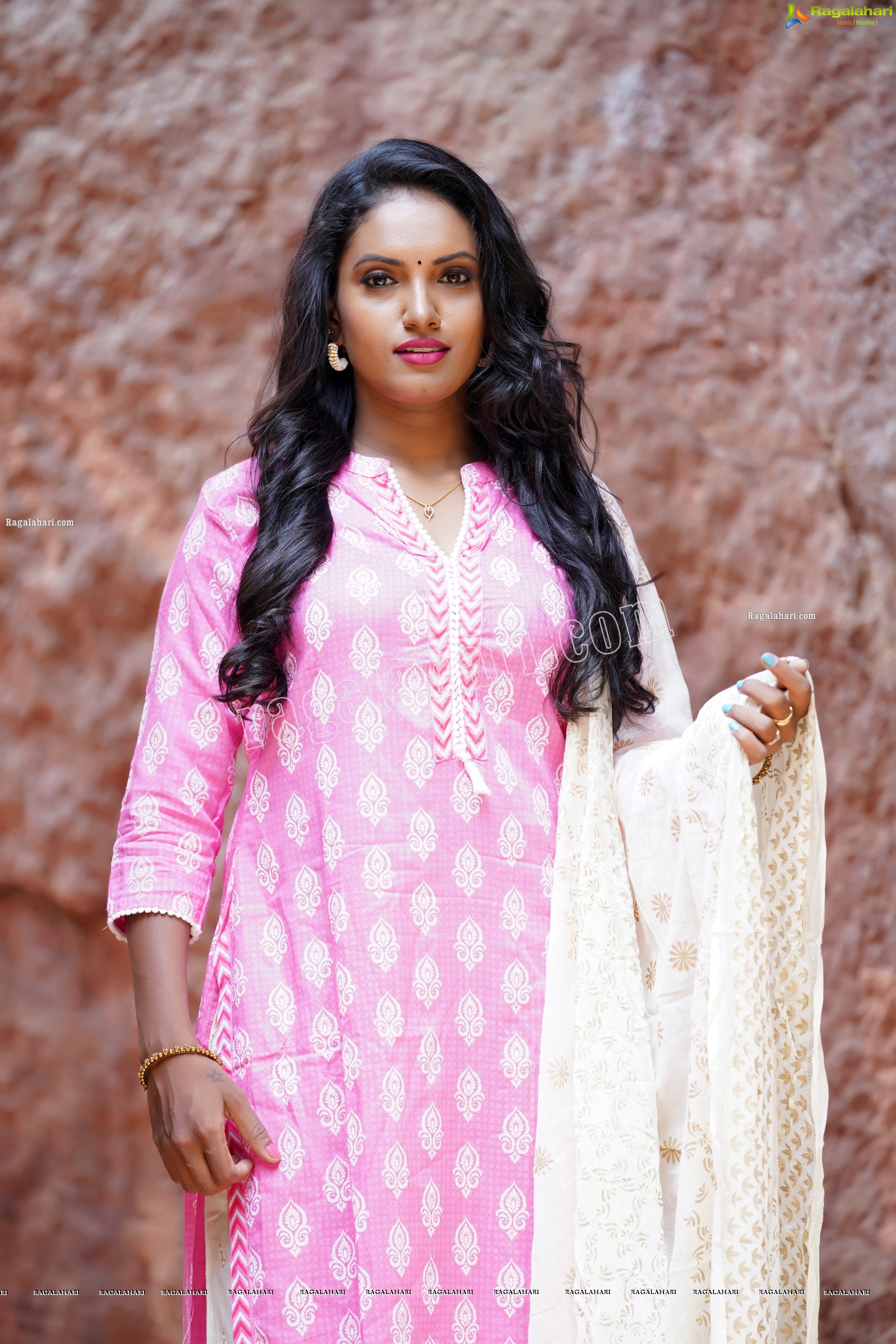 Sujana Bathula in Light Pink and White Churidar, Exclusive Photo Shoot