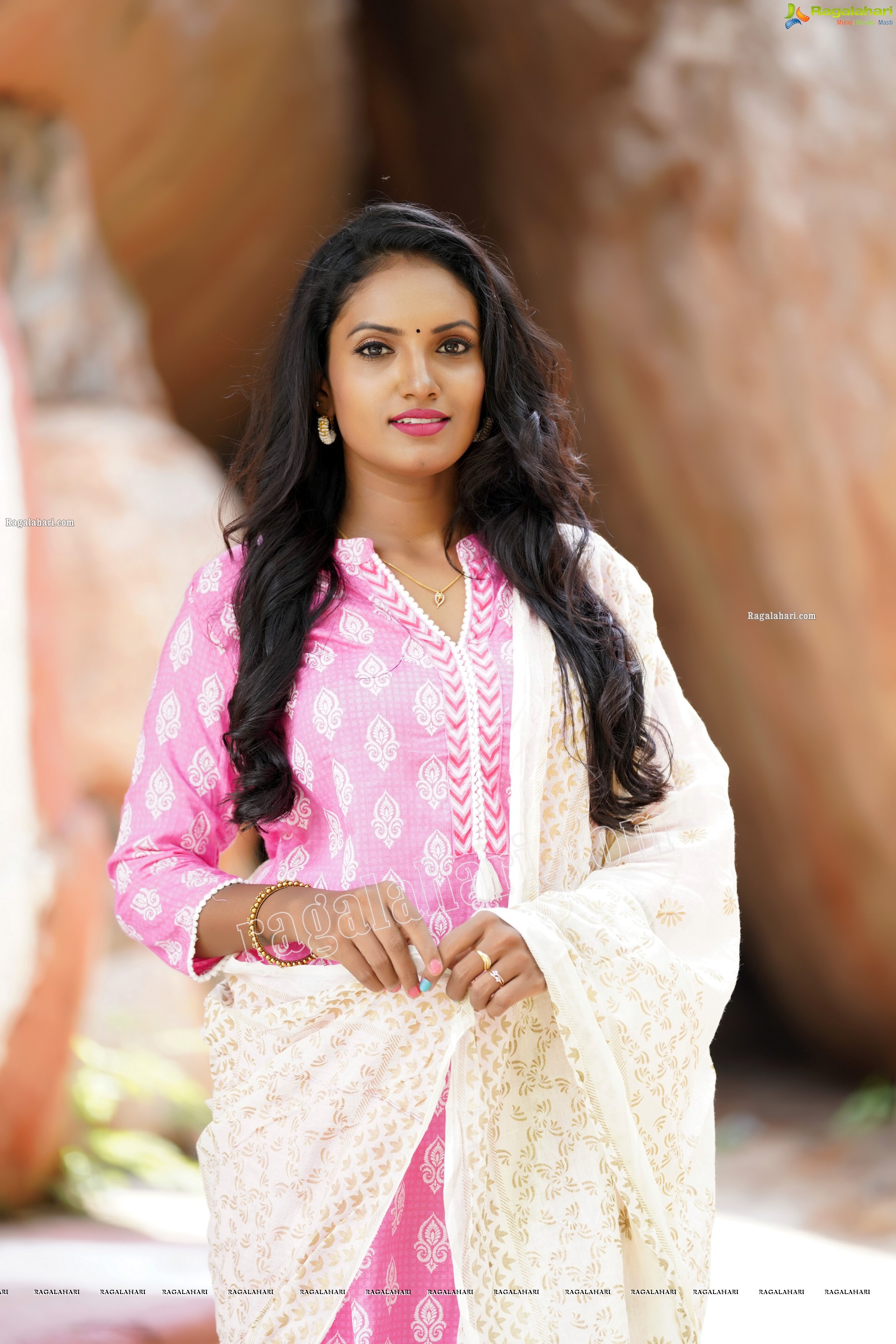 Sujana Bathula in Light Pink and White Churidar, Exclusive Photo Shoot