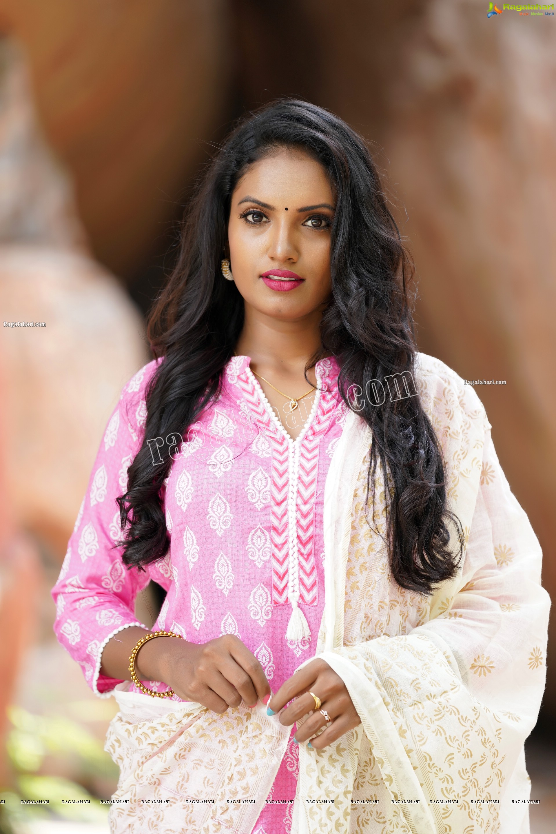 Sujana Bathula in Light Pink and White Churidar, Exclusive Photo Shoot