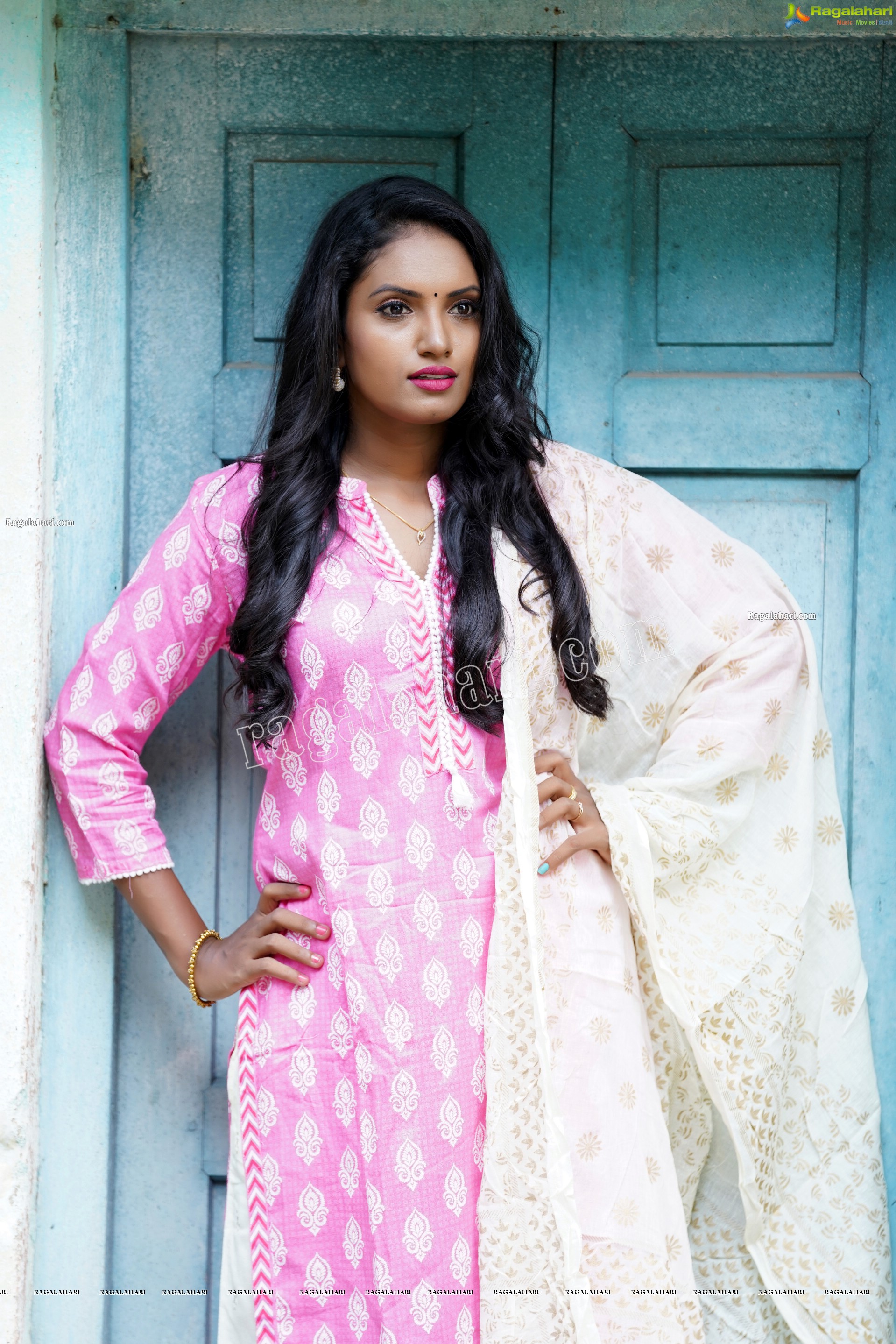 Sujana Bathula in Light Pink and White Churidar, Exclusive Photo Shoot