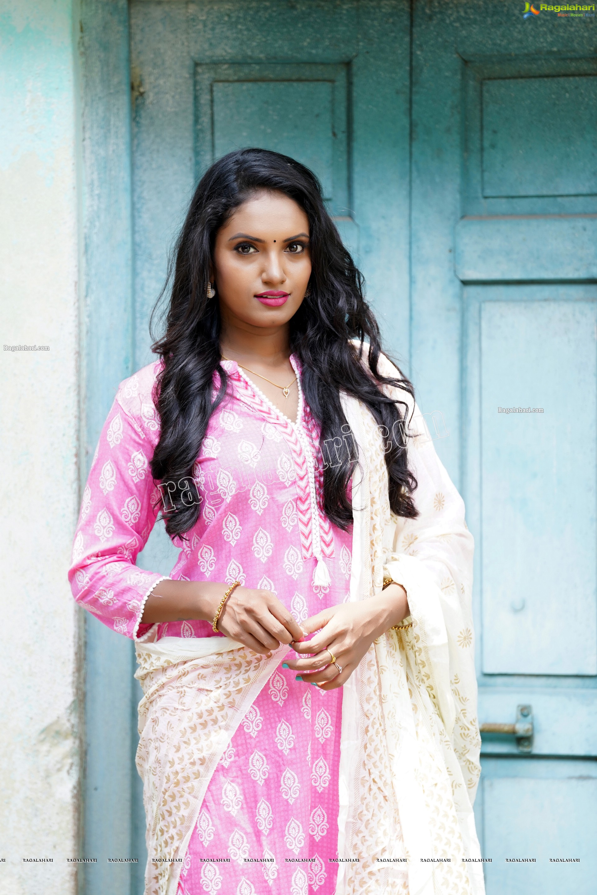 Sujana Bathula in Light Pink and White Churidar, Exclusive Photo Shoot