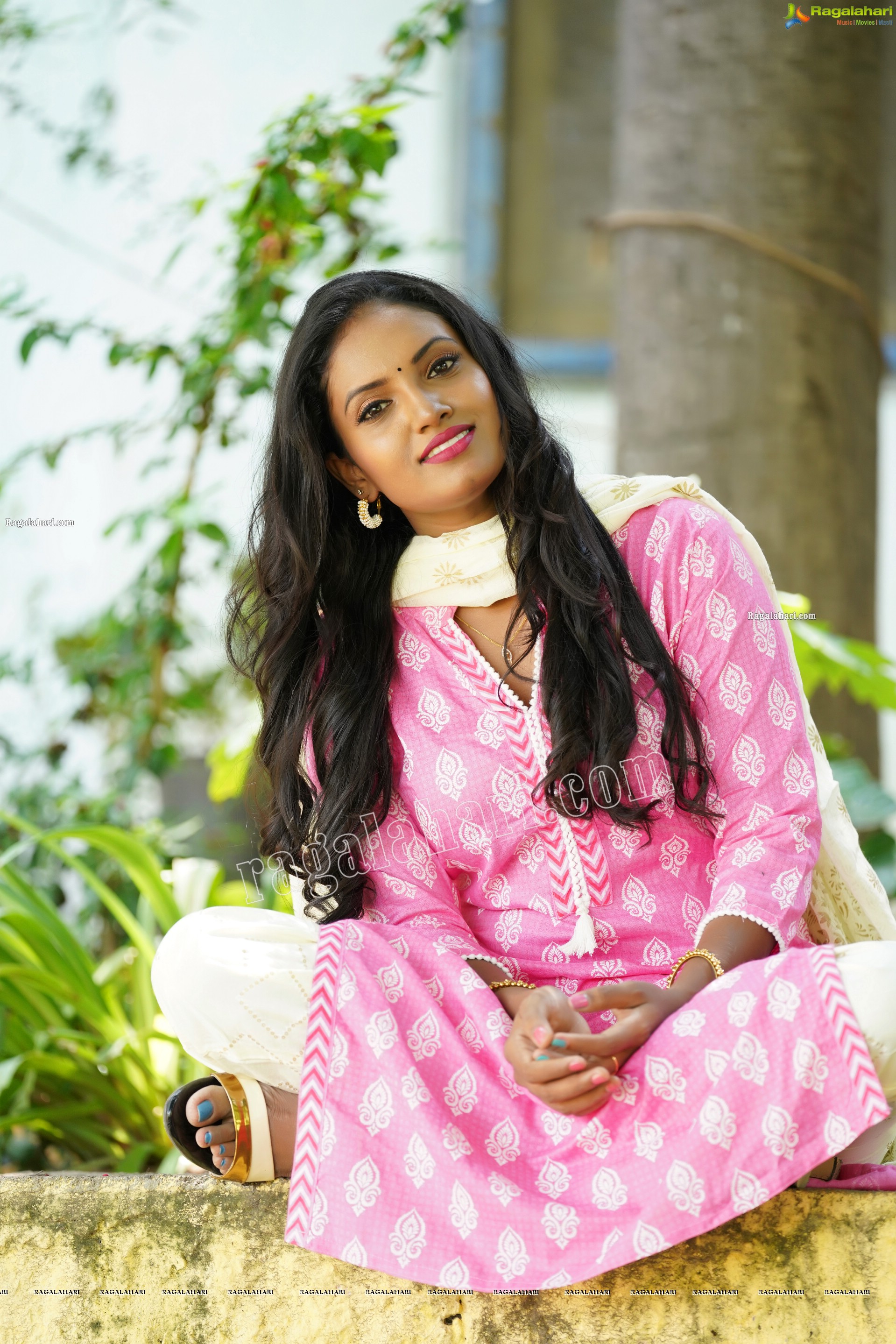 Sujana Bathula in Light Pink and White Churidar, Exclusive Photo Shoot