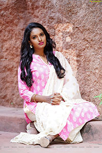 Sujana Bathula in Light Pink and White Churidar