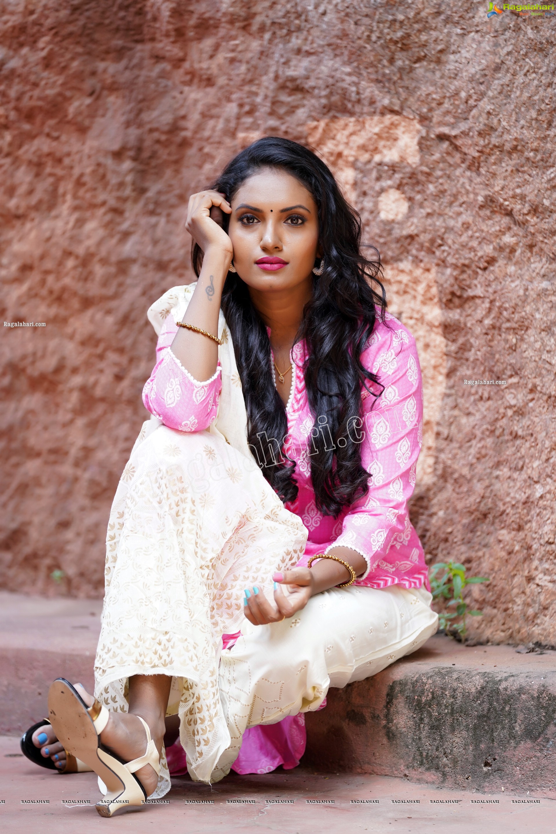 Sujana Bathula in Light Pink and White Churidar, Exclusive Photo Shoot