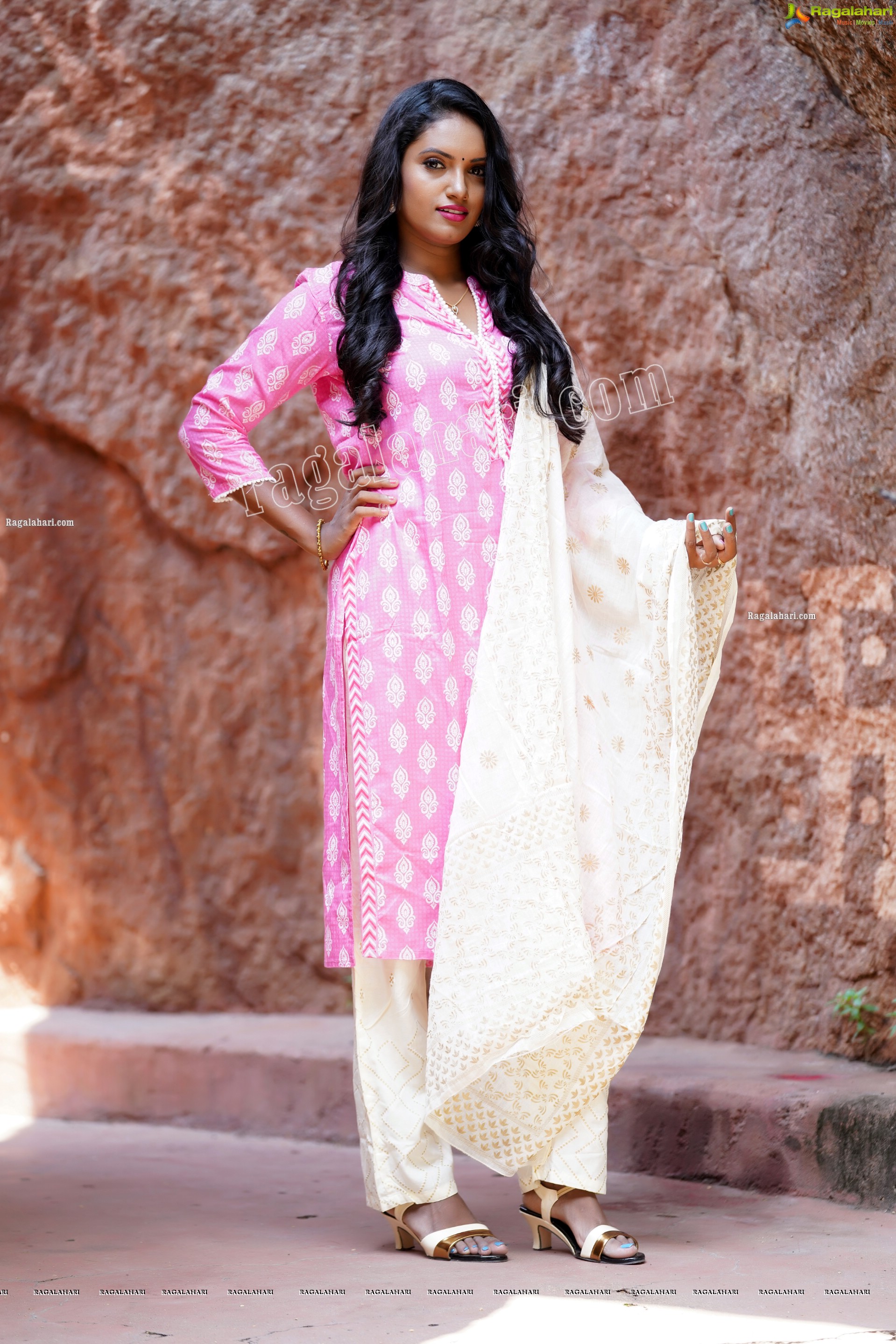 Sujana Bathula in Light Pink and White Churidar, Exclusive Photo Shoot