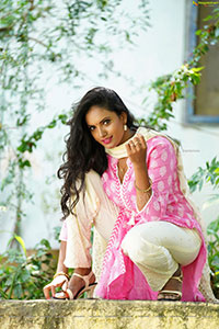 Sujana Bathula in Light Pink and White Churidar