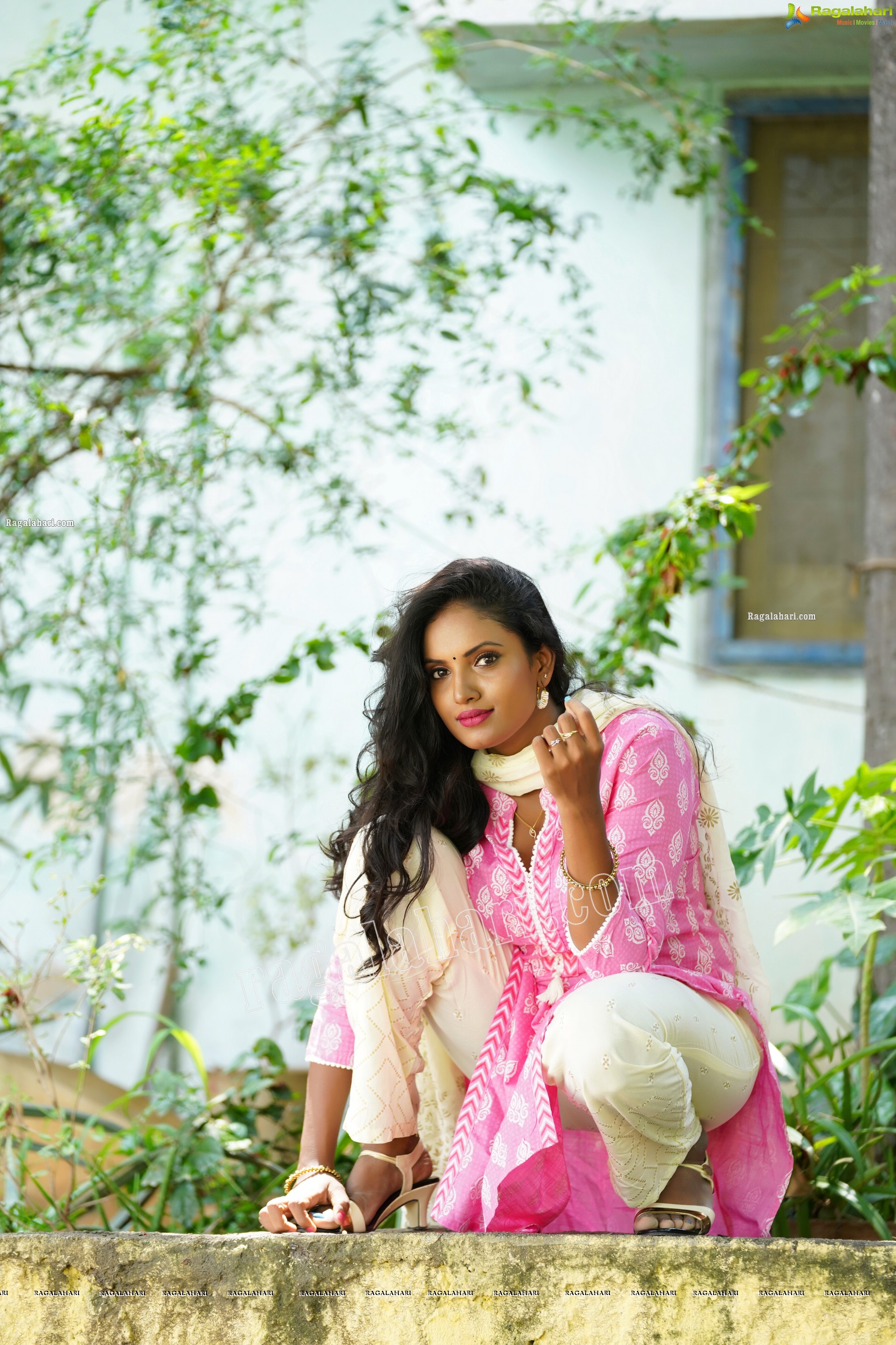 Sujana Bathula in Light Pink and White Churidar, Exclusive Photo Shoot