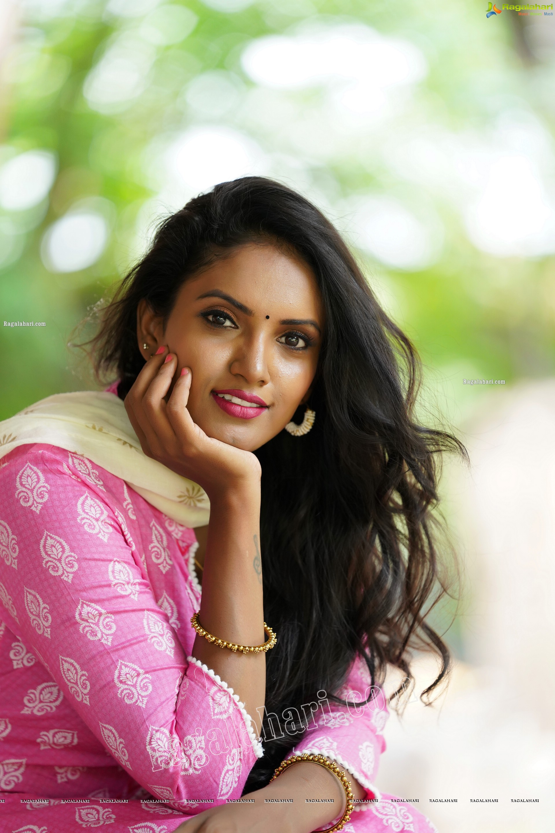 Sujana Bathula in Light Pink and White Churidar, Exclusive Photo Shoot