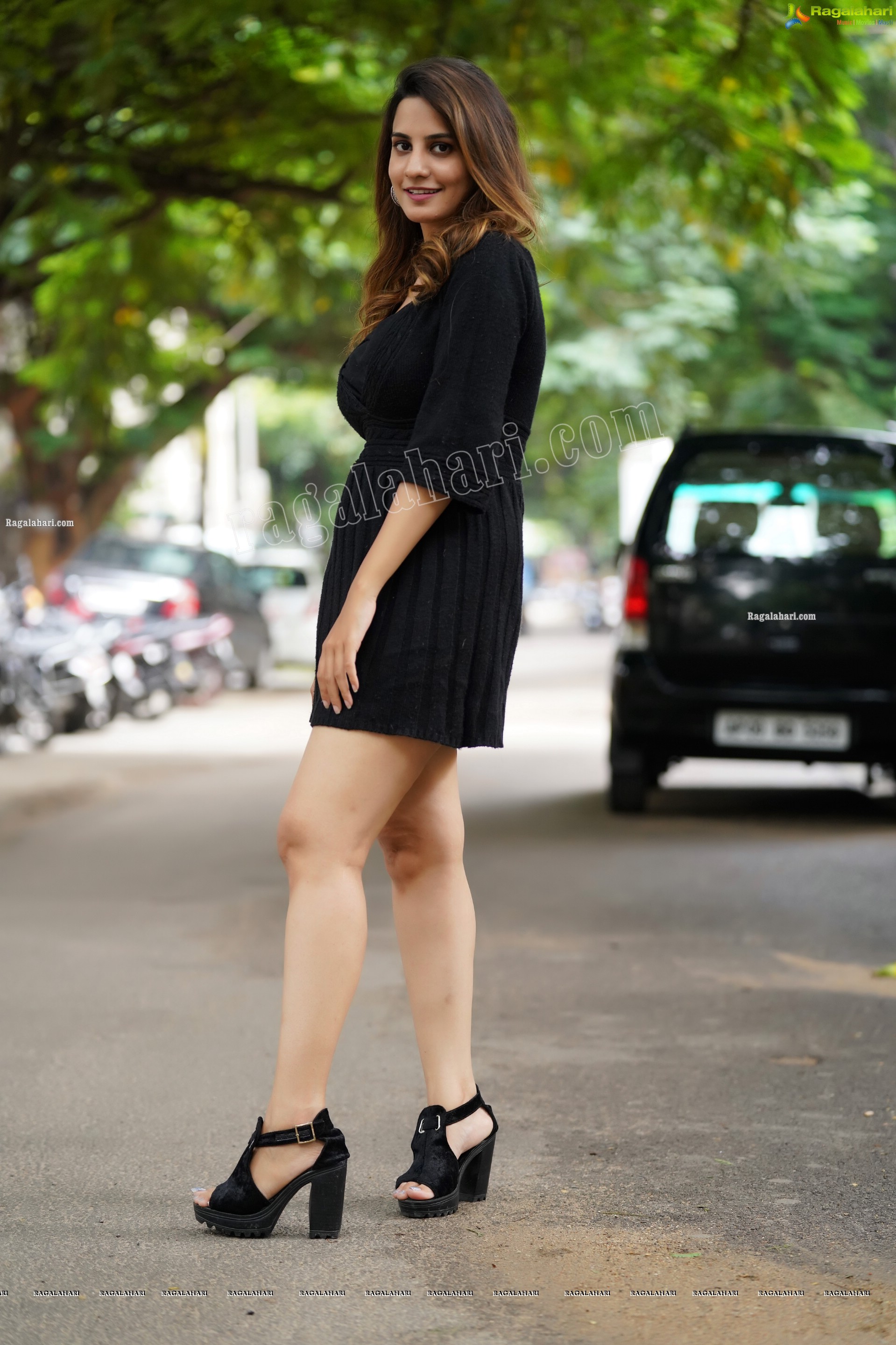 Tejal Tammali in Black Knitted Mini Dress, Exclusive Photoshoot