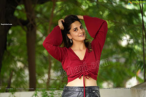 Tejal Tammali in Black Leather Mini Skirt and Red Top