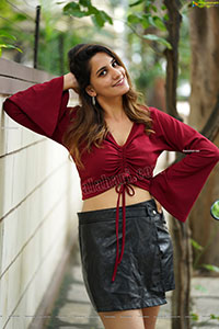 Tejal Tammali in Black Leather Mini Skirt and Red Top