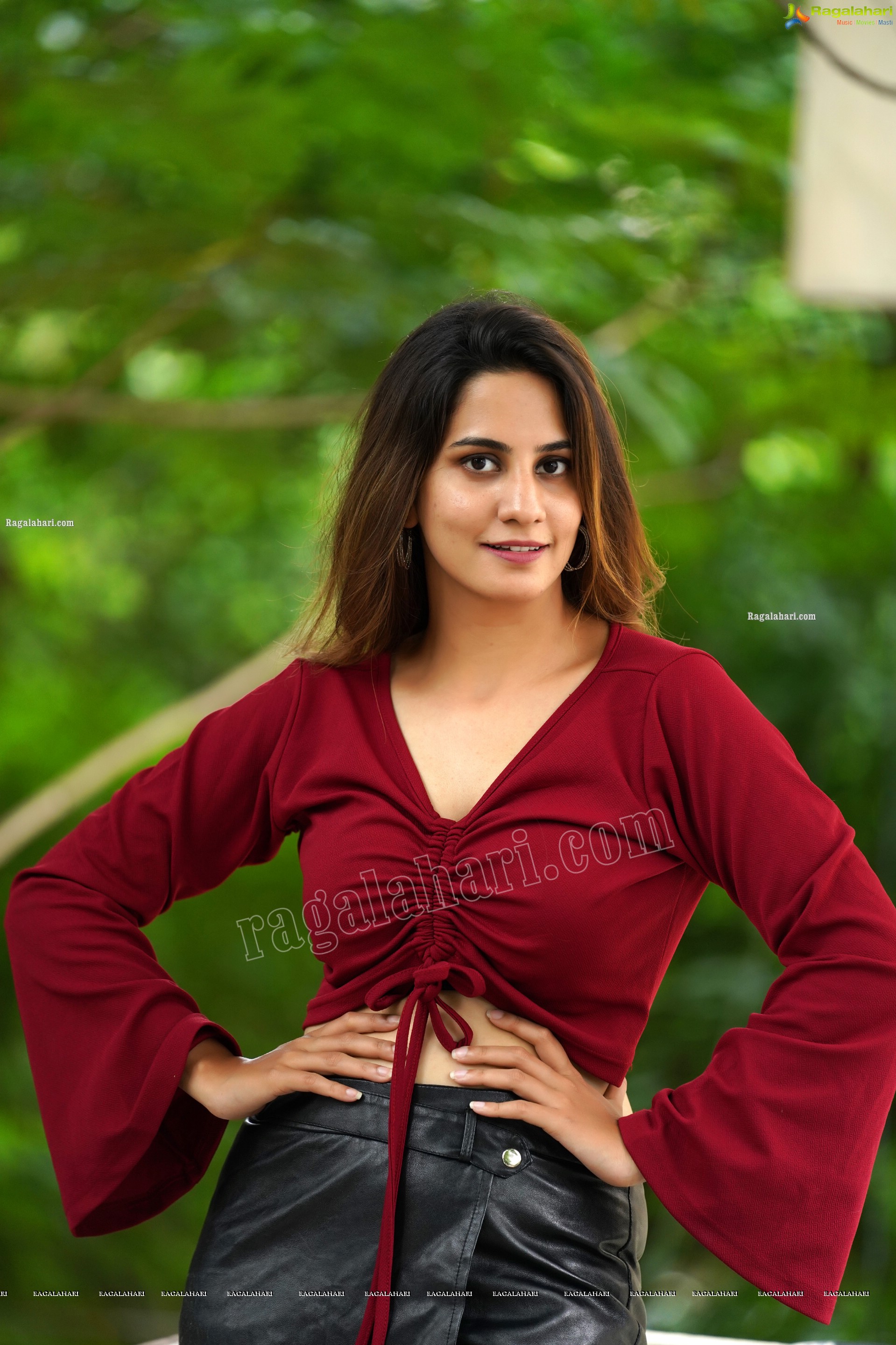 Tejal Tammali in Black Leather Mini Skirt and Red Top, Exclusive Photoshoot