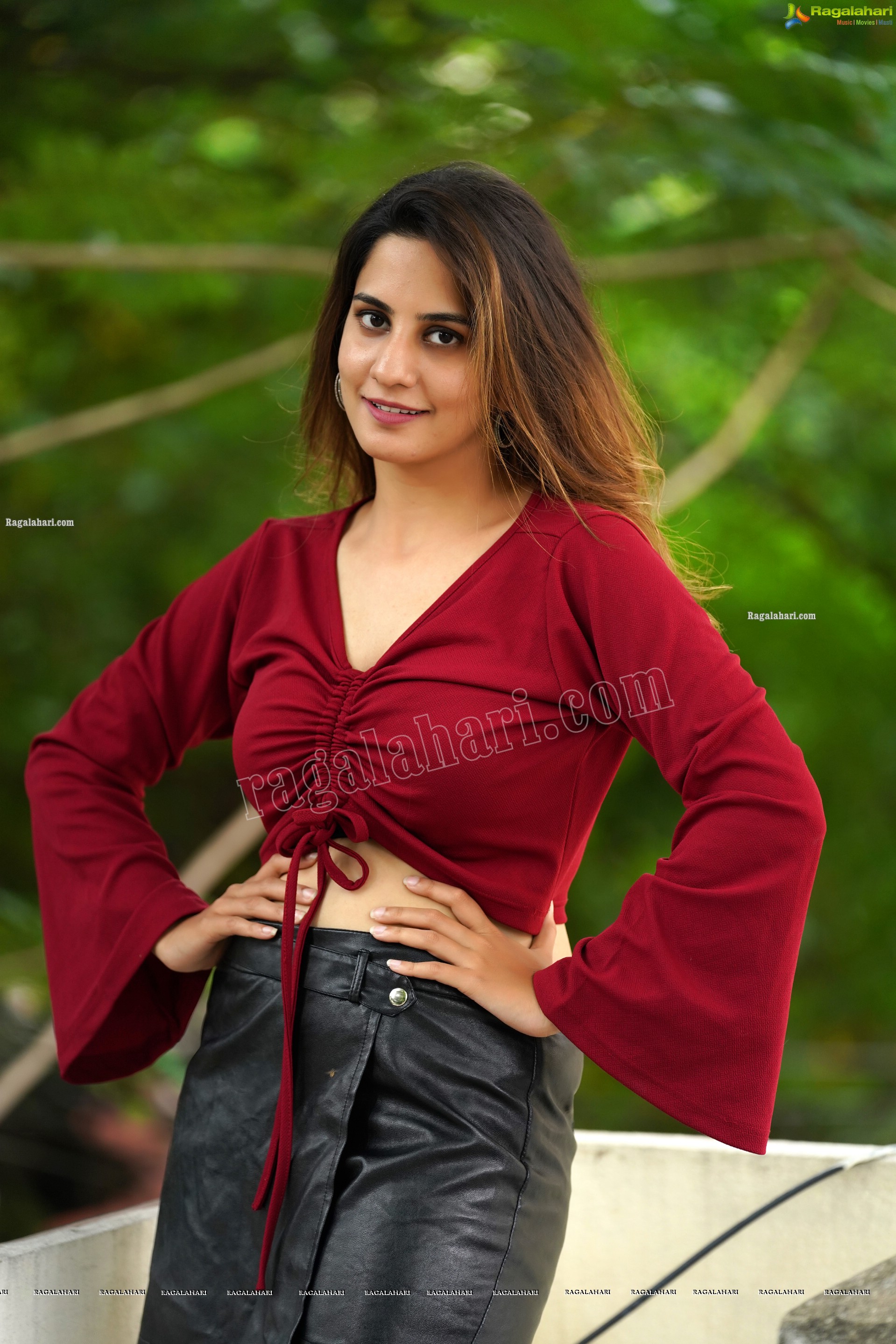 Tejal Tammali in Black Leather Mini Skirt and Red Top, Exclusive Photoshoot