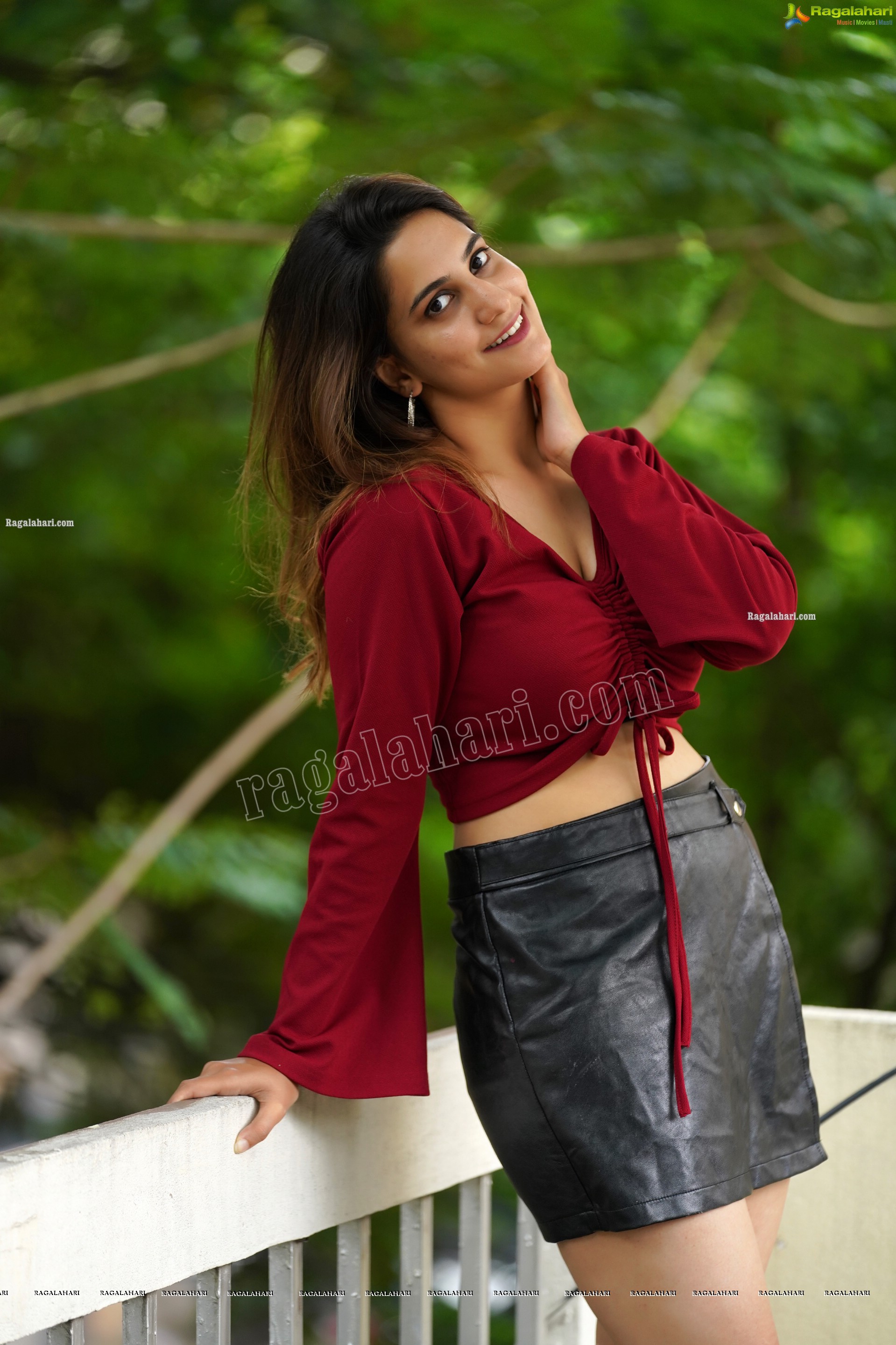 Tejal Tammali in Black Leather Mini Skirt and Red Top, Exclusive Photoshoot