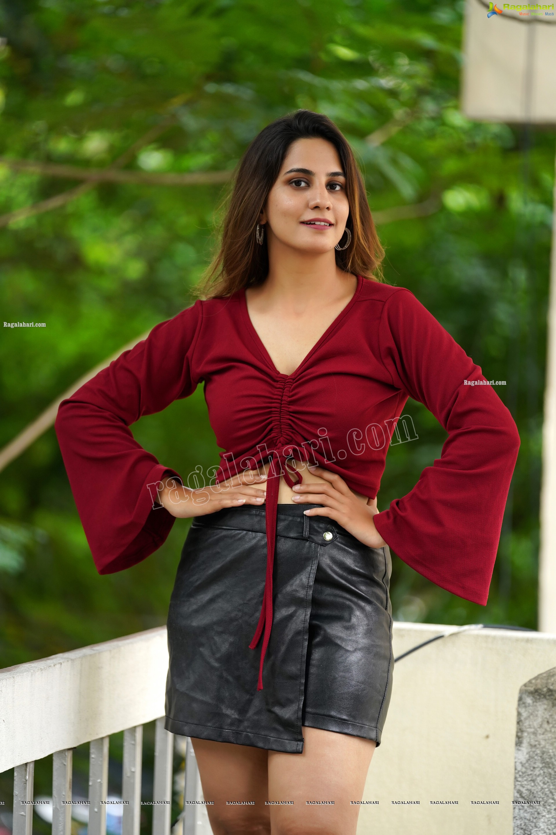 Tejal Tammali in Black Leather Mini Skirt and Red Top, Exclusive Photoshoot