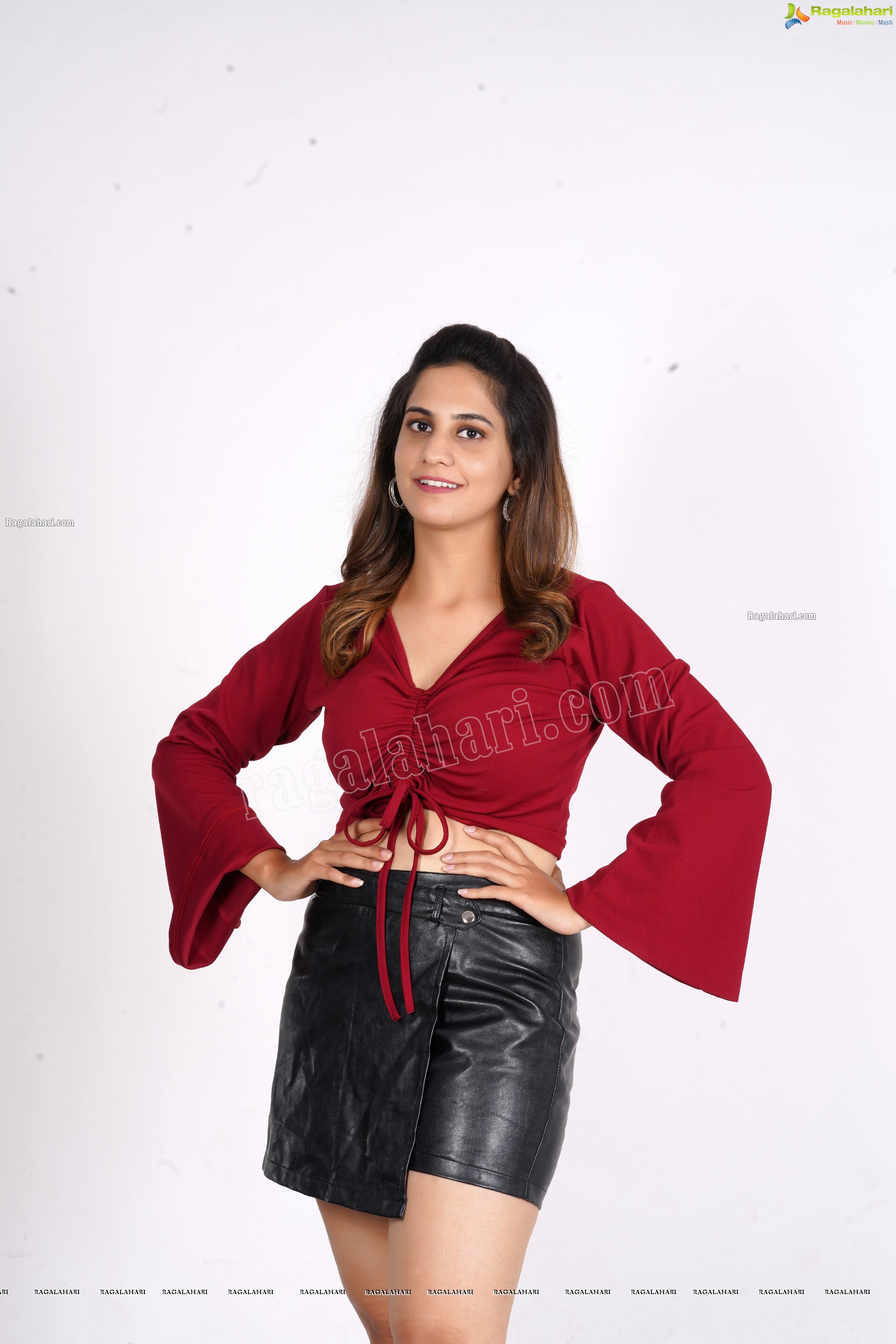 Tejal Tammali in Black Leather Mini Skirt and Red Top, Exclusive Photoshoot