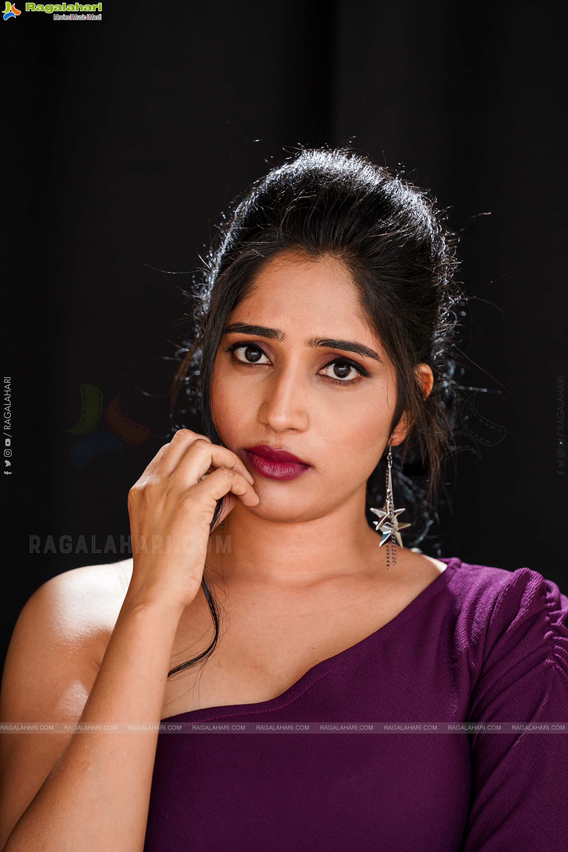 Ayesha in Burgundy One Shoulder Dress, Exclusive Photoshoot