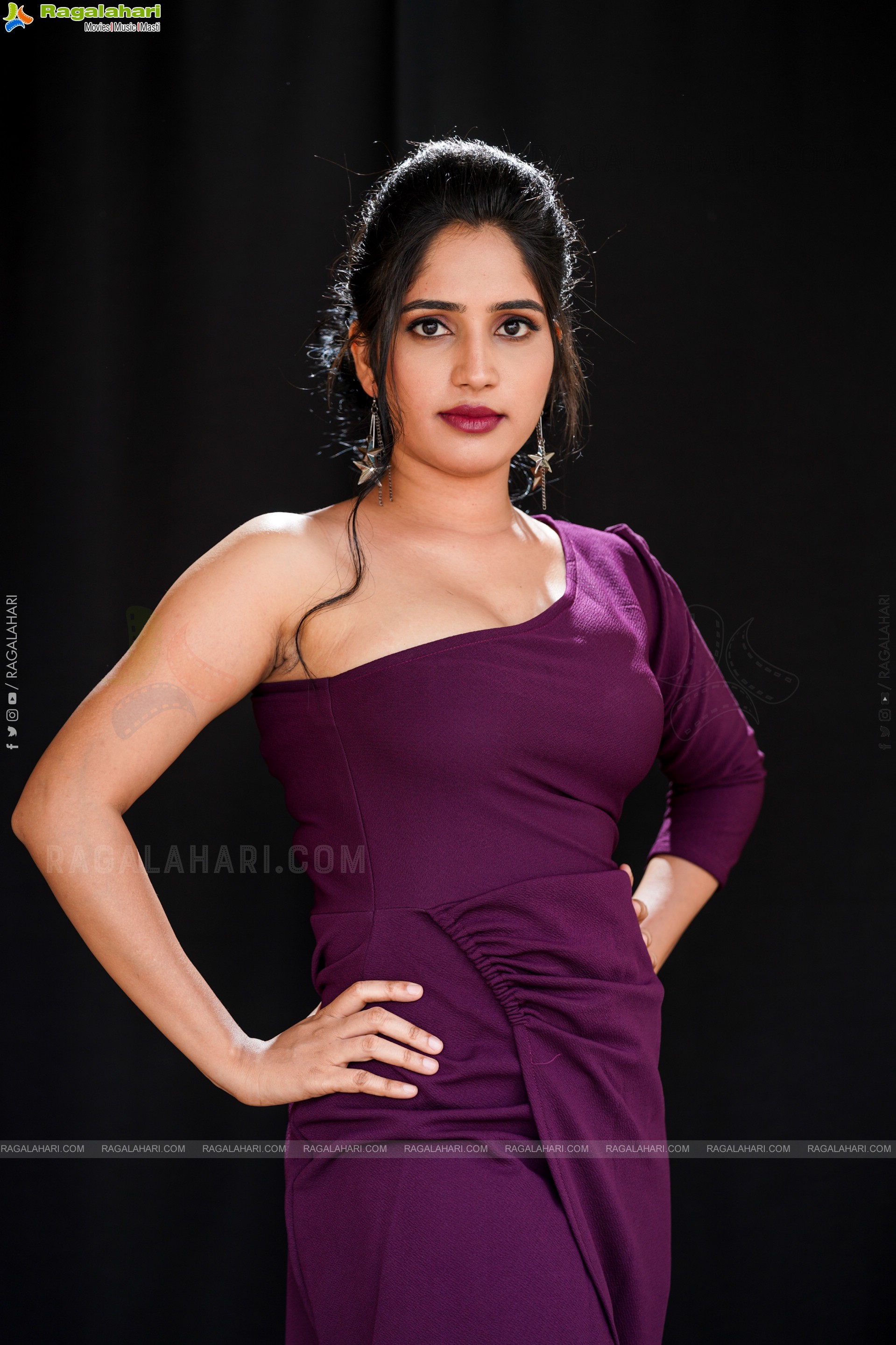 Ayesha in Burgundy One Shoulder Dress, Exclusive Photoshoot