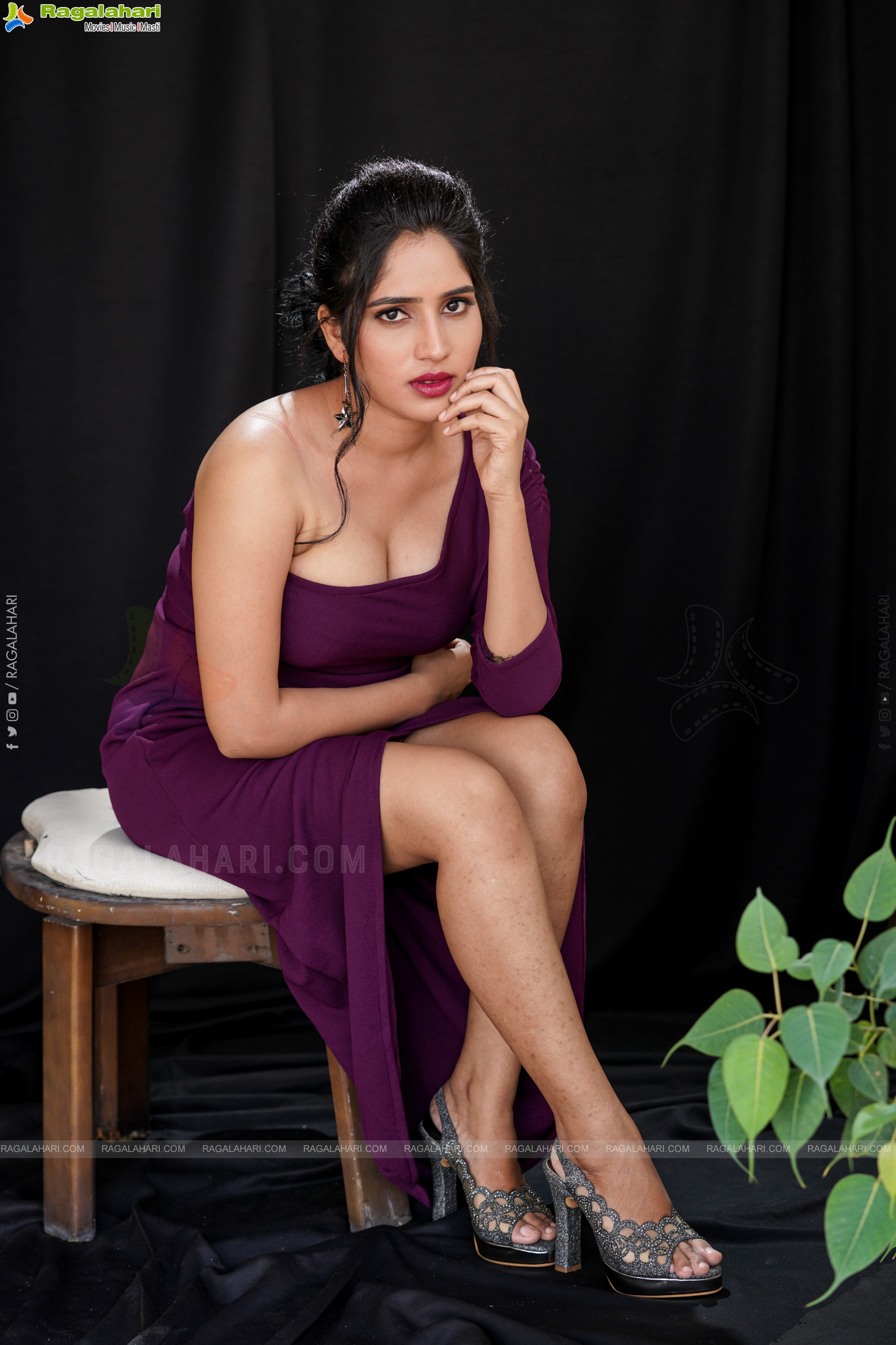 Ayesha in Burgundy One Shoulder Dress, Exclusive Photoshoot