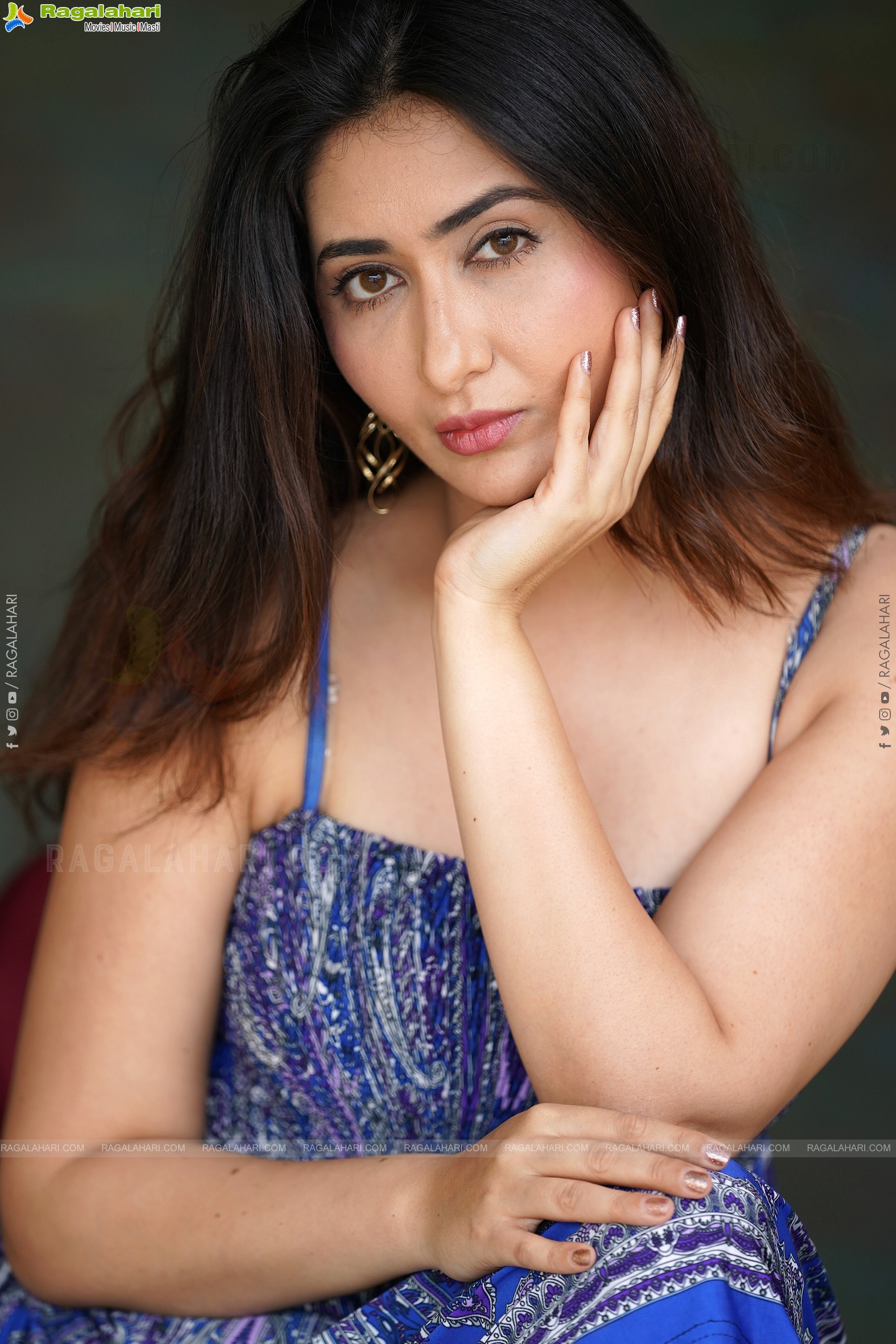 Harshada Patil in Blue Printed Spaghetti Strap Backless Mini Dress, Exclusive Photoshoot