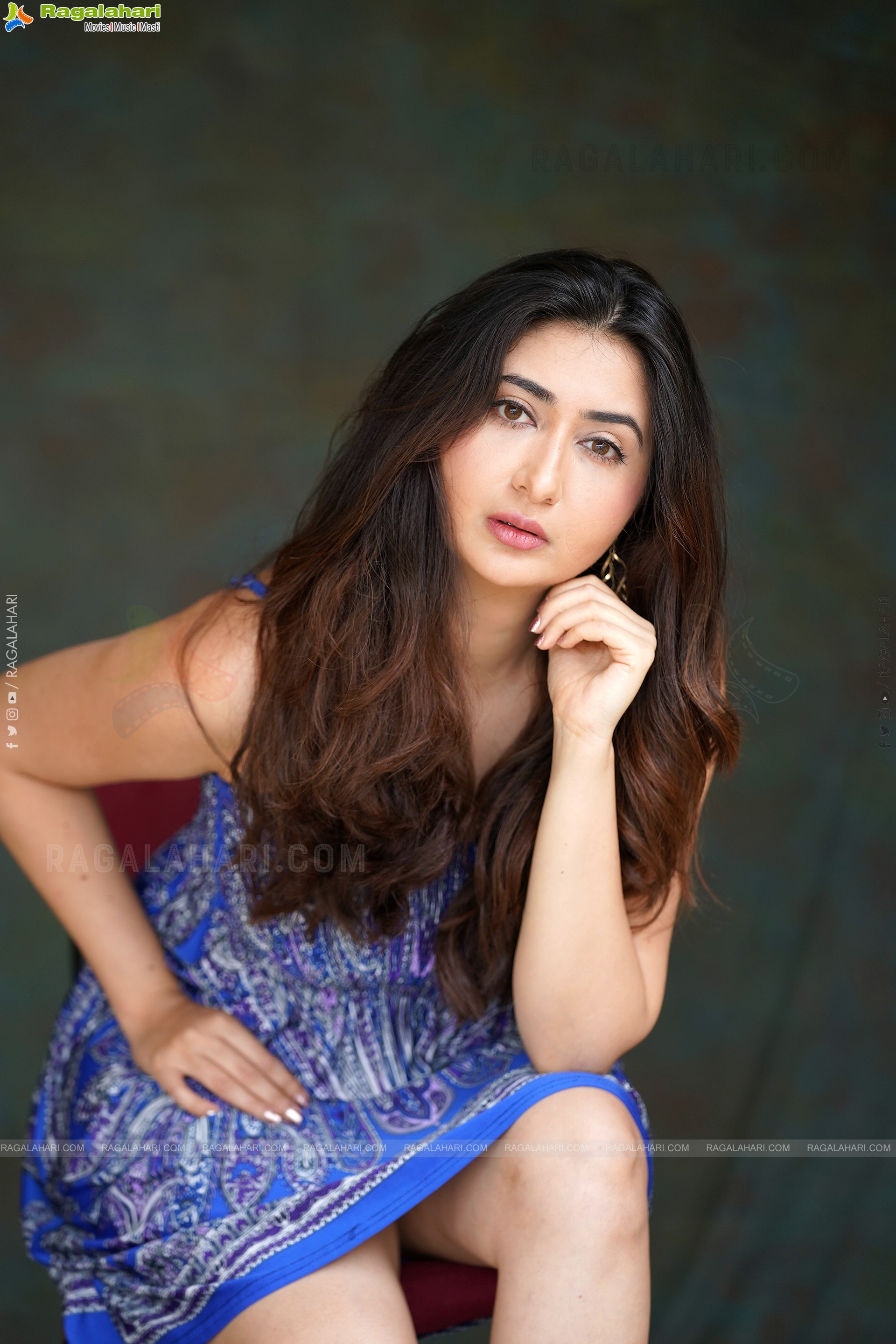 Harshada Patil in Blue Printed Spaghetti Strap Backless Mini Dress, Exclusive Photoshoot