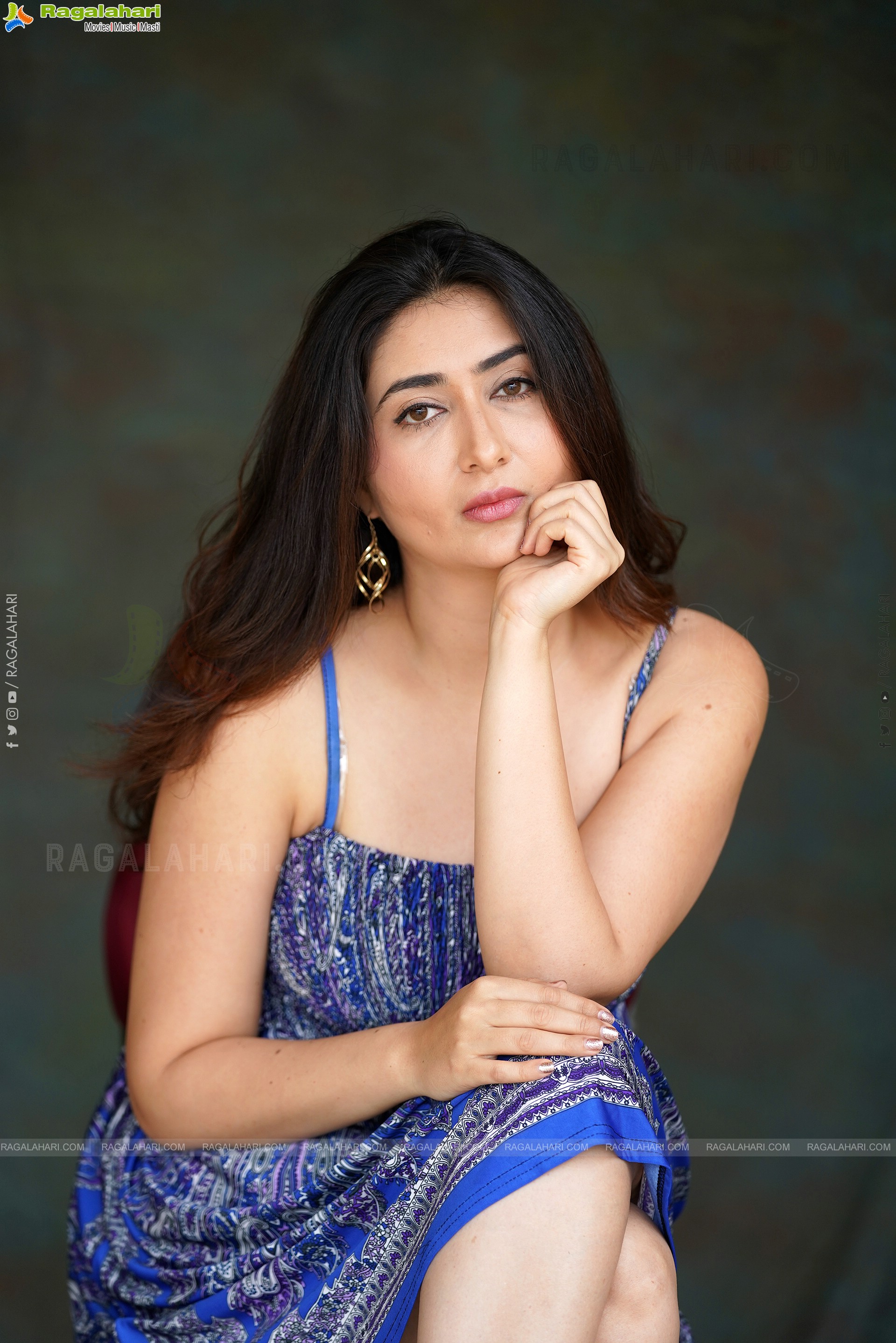 Harshada Patil in Blue Printed Spaghetti Strap Backless Mini Dress, Exclusive Photoshoot