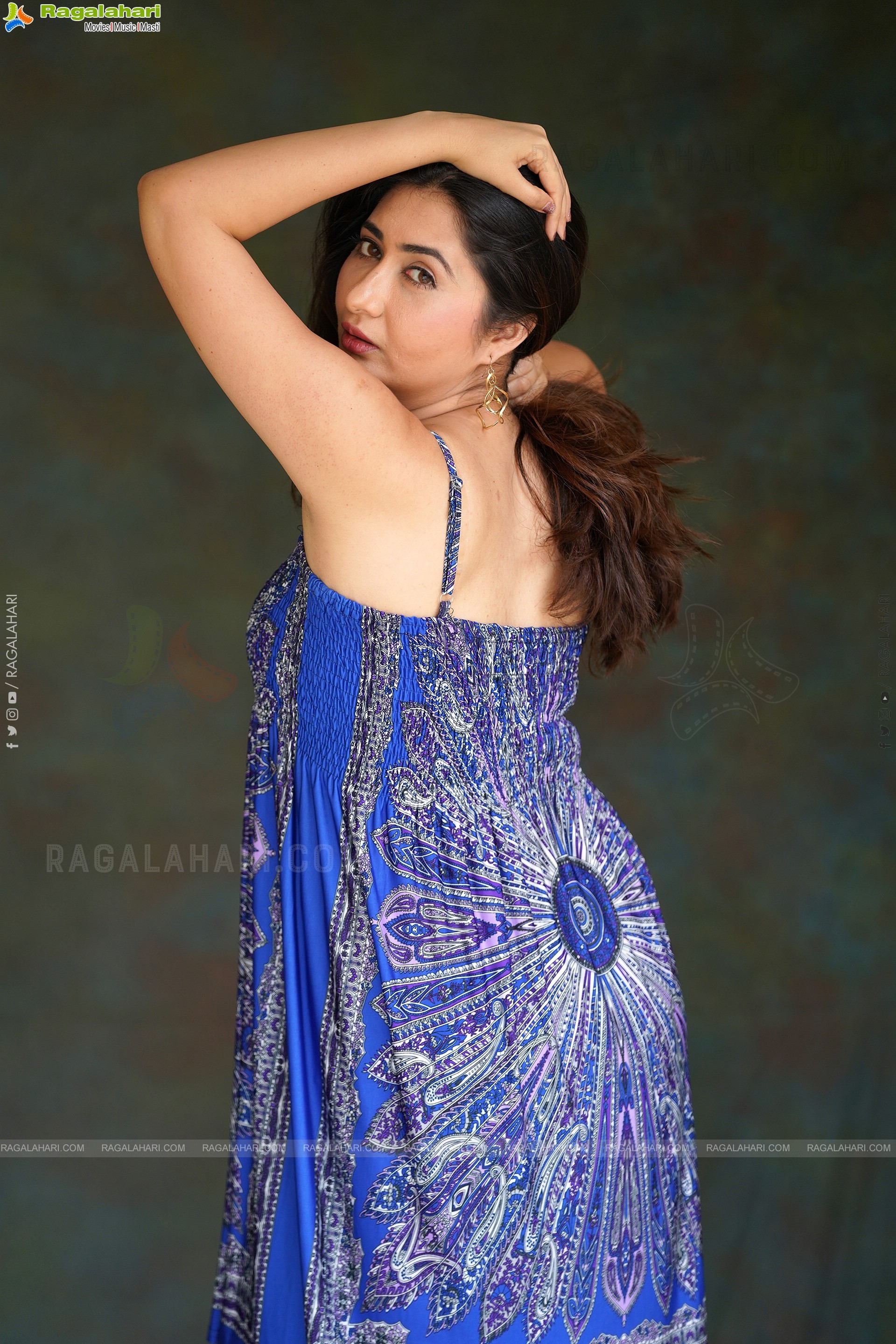 Harshada Patil in Blue Printed Spaghetti Strap Backless Mini Dress, Exclusive Photoshoot
